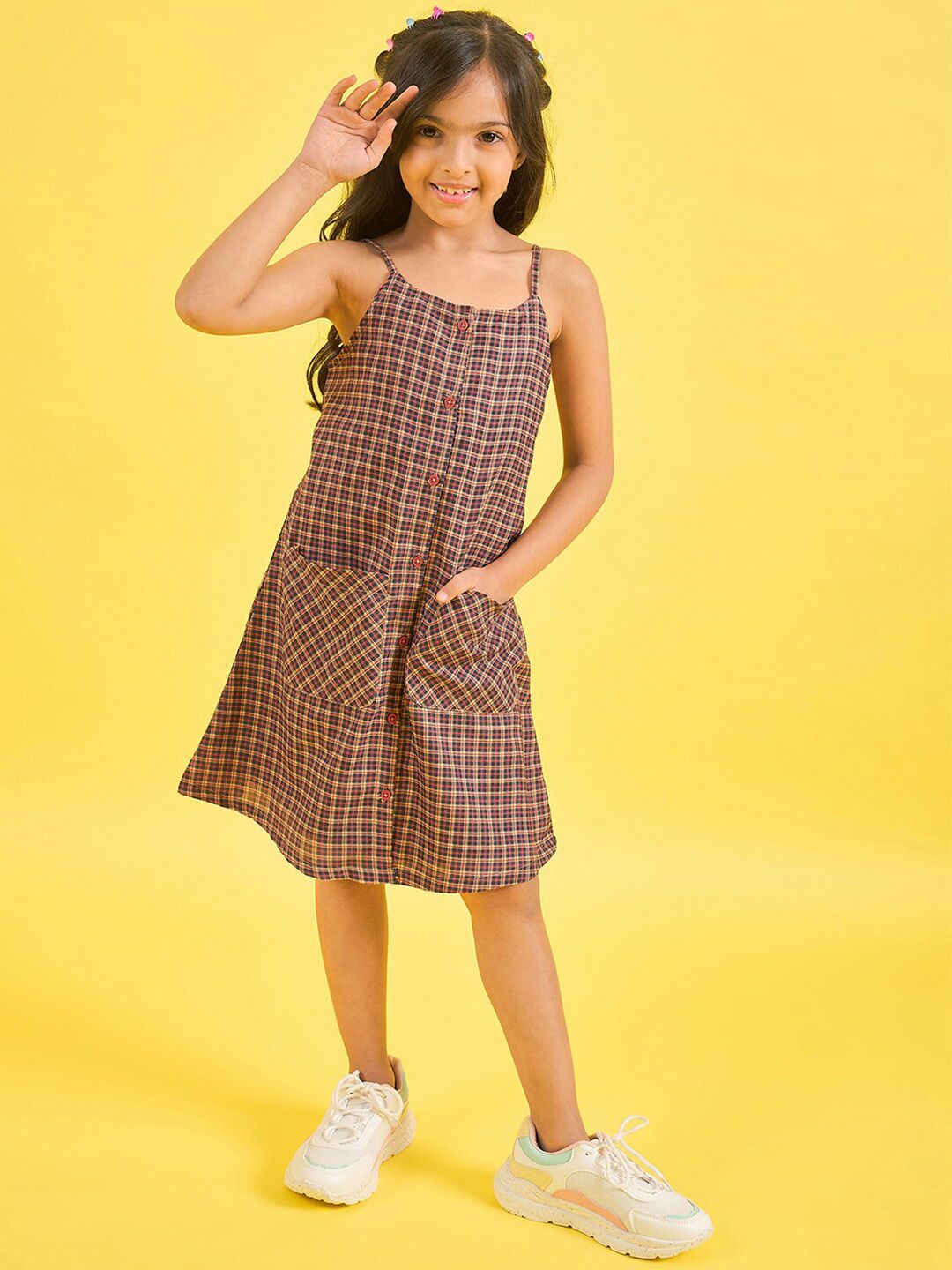 Stylo Bug Girls Checked Shoulder Straps A-Line Dress-picture-10