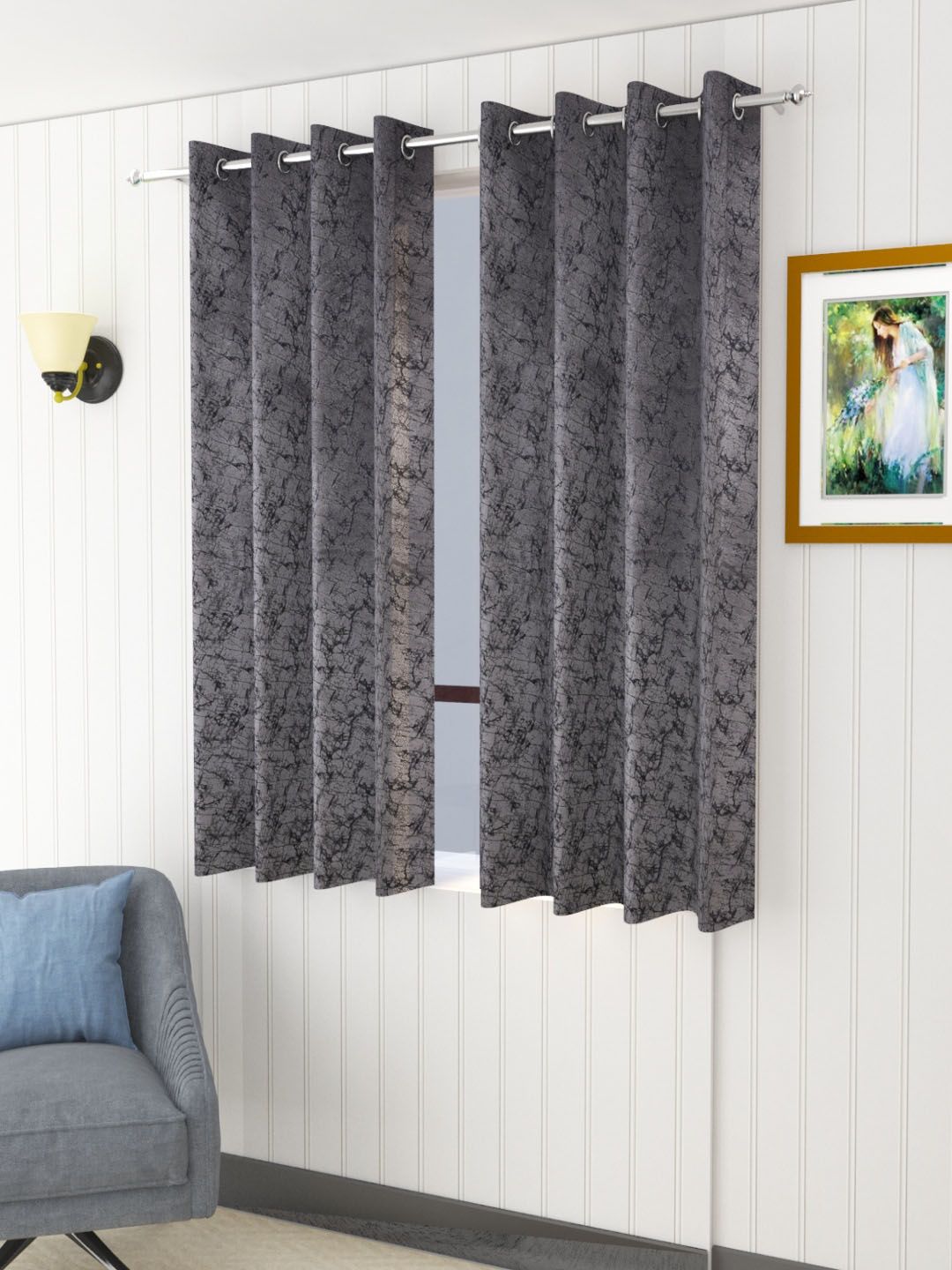 Aura Grey 2 Pieces Room Darkening Velvet Window Curtain-image-5