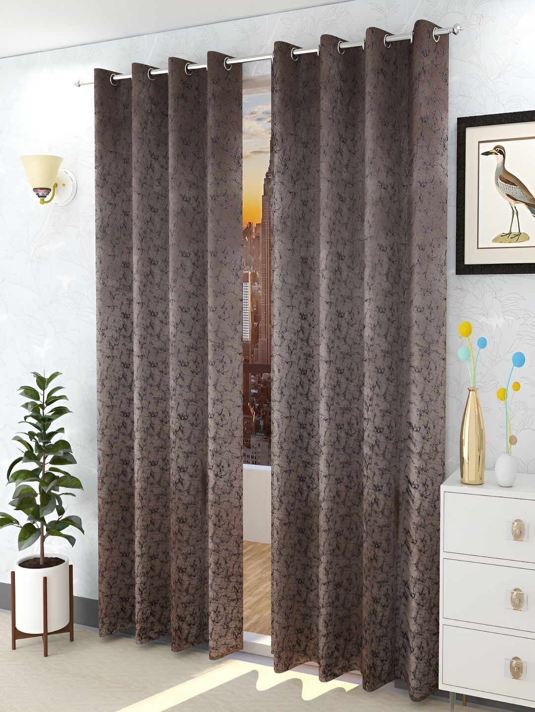 Aura Coffee Brown 2 Pieces Room Darkening Door Curtain-picture-10