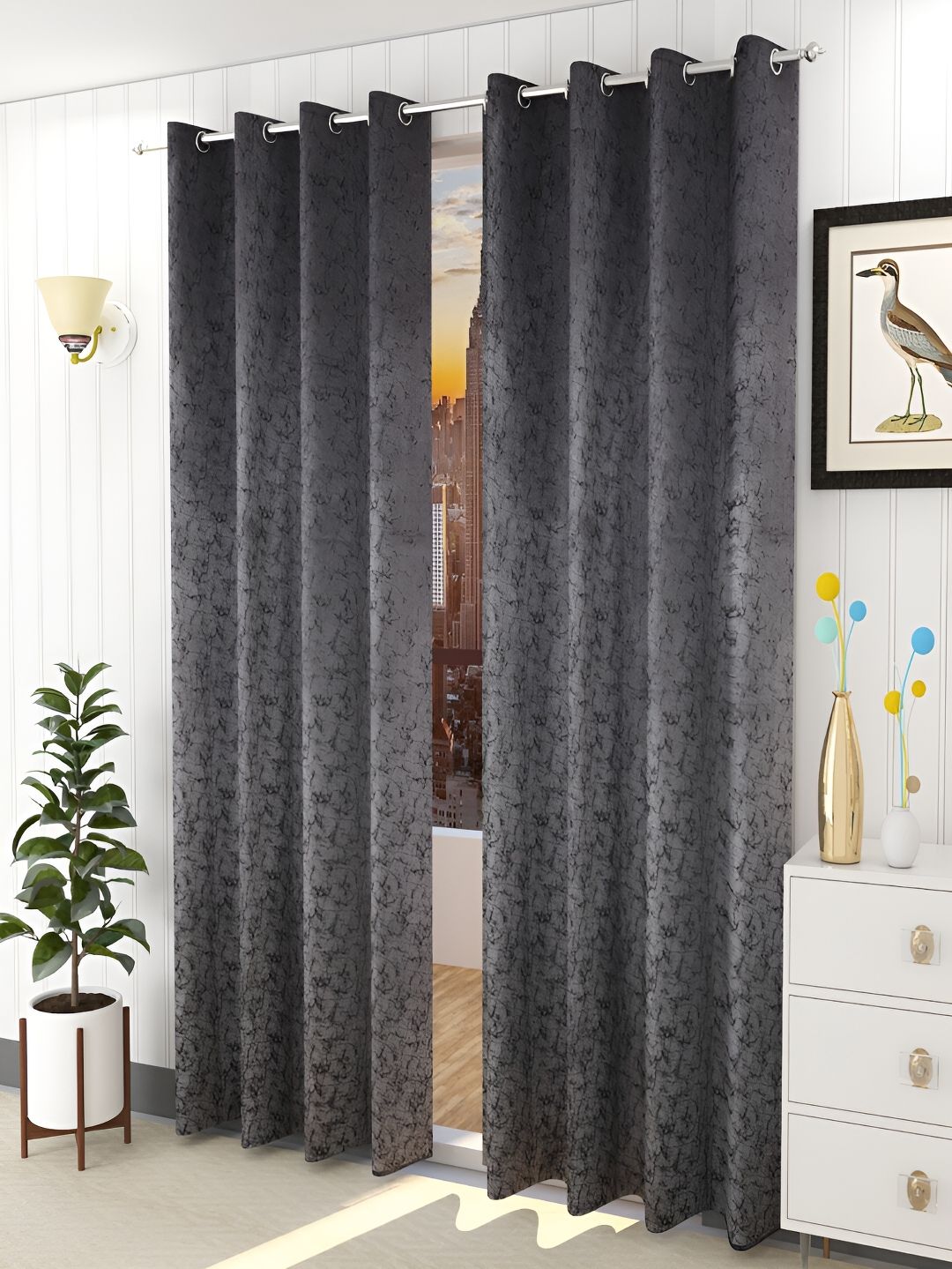 Aura Grey 2 Pieces Room Darkening Door Curtain-image-0