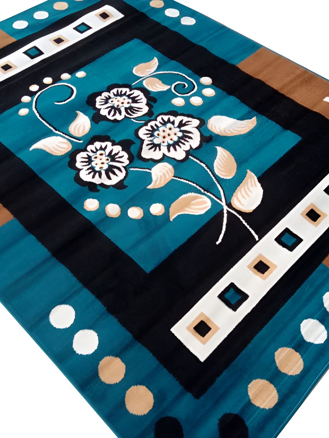 SANA CARPET Blue & black Floral Anti-Skid Polyester Carpet-picture-40
