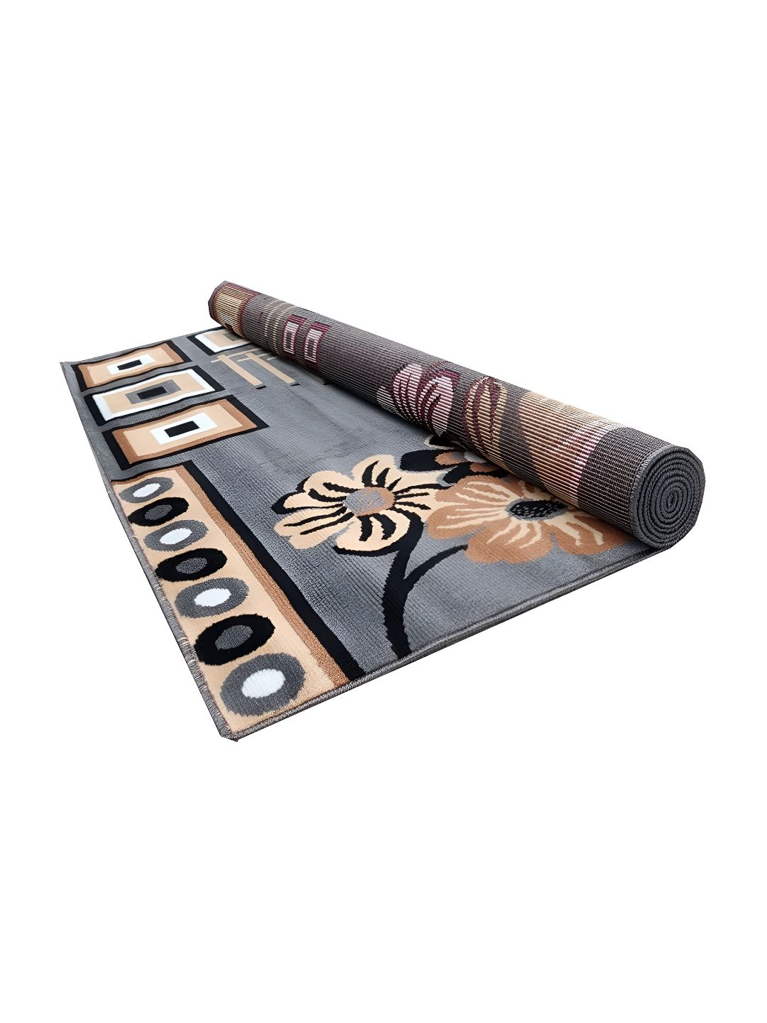 SANA CARPET Grey & black Floral Anti-Skid Polyester Carpet-picture-20
