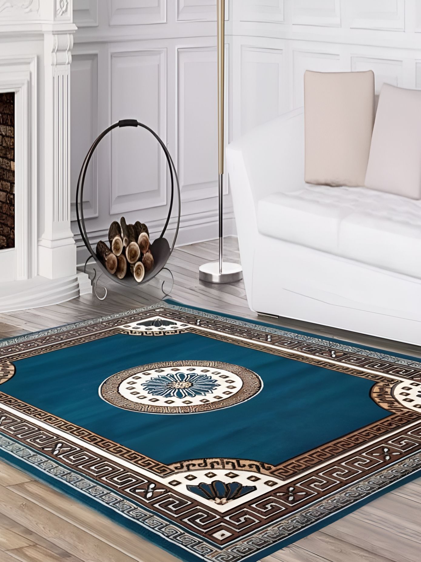 SANA CARPET Blue & Brown Floral Anti-Skid Polyester Carpet-image-10