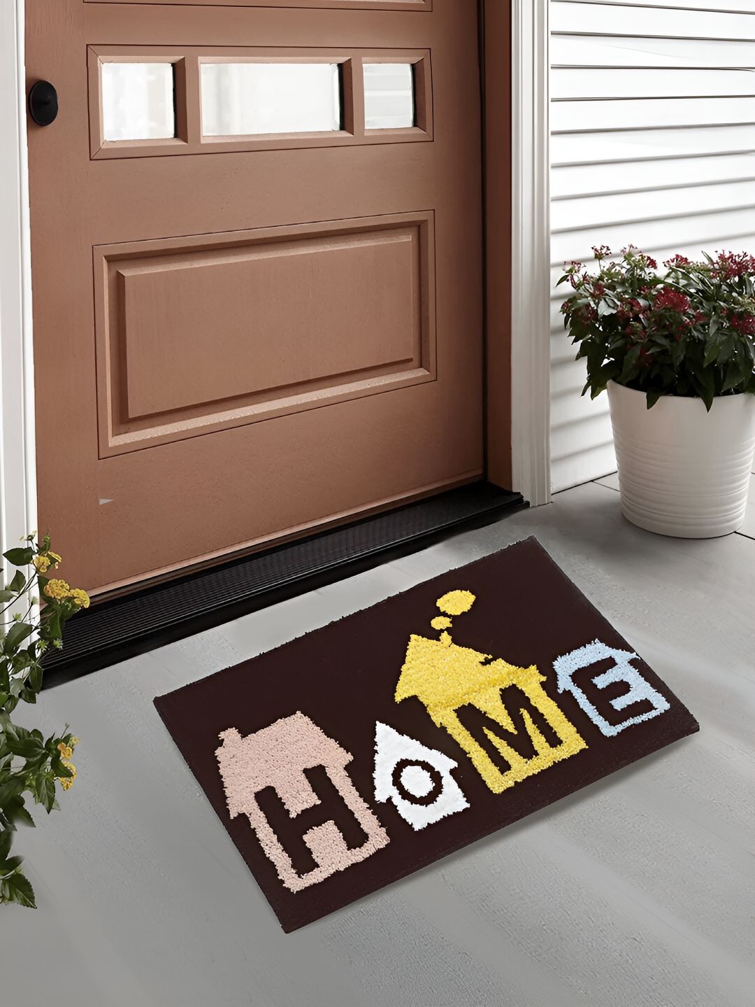 FABINALIV Brown & Yellow Abstract Anti-Skid Doormat-image-7