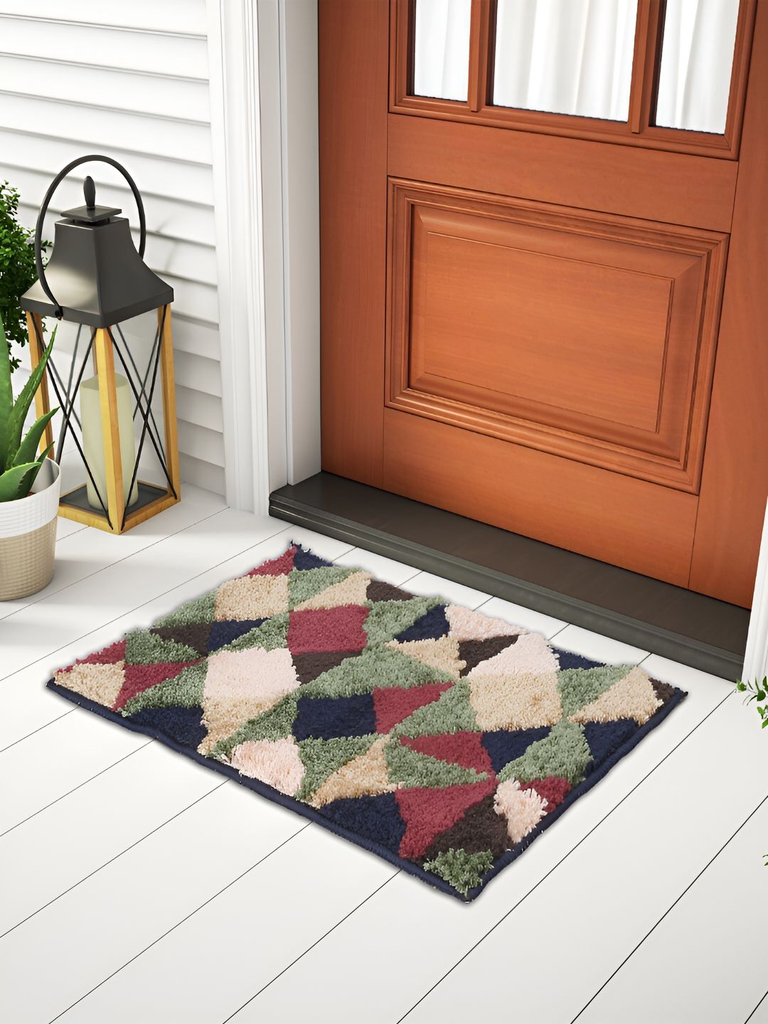 FABINALIV Green & Red Geometric Printed Anti-Skid Doormat-image-6