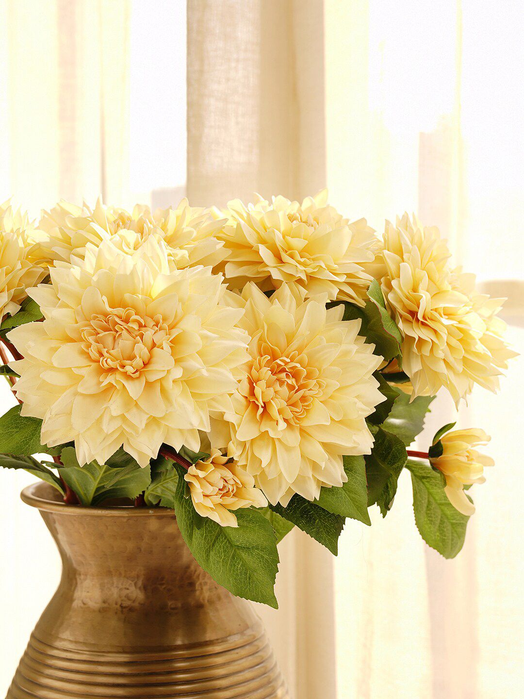 Pure Home and Living Yellow & Green Dahlia Artificial Flower