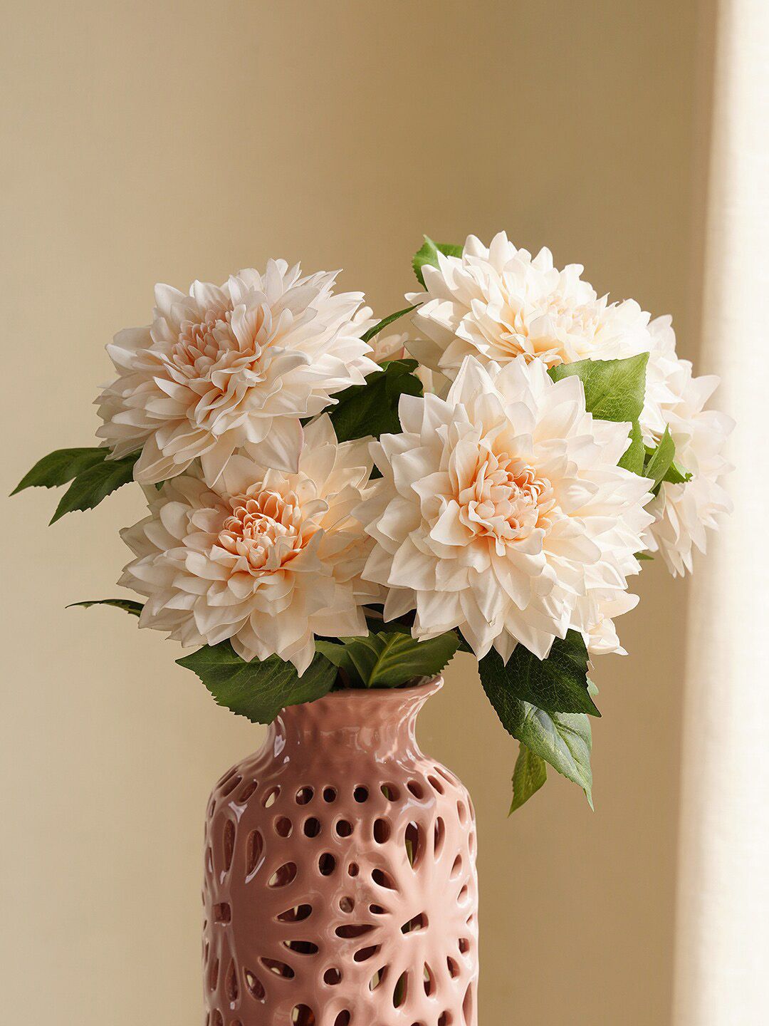 Pure Home and Living White & Green Dahlia Artificial Flower-picture-33