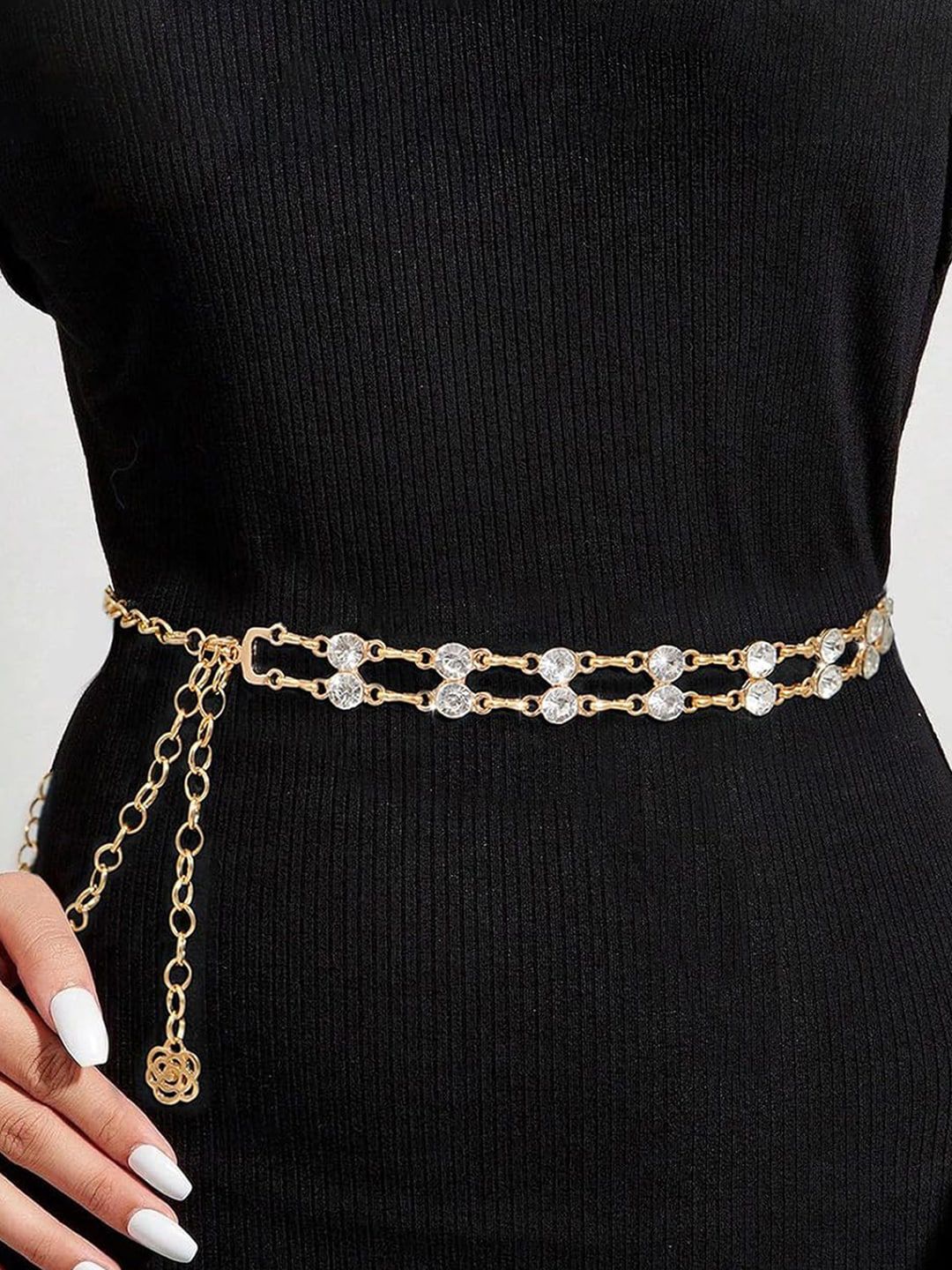 Peora Gold Plated Cubic Zirconia Studded Adjustable Kamarbandh Waist Chain-picture-27