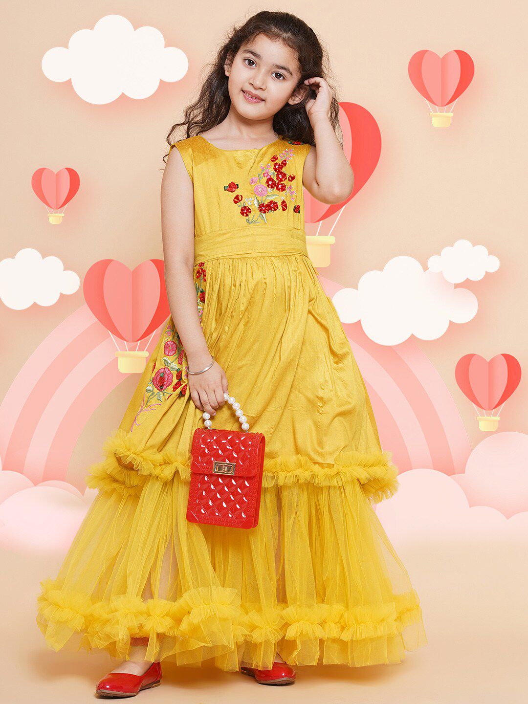 Bitiya by Bhama Girls Floral Embroidered Sleeveless Maxi Net Dress-picture-43