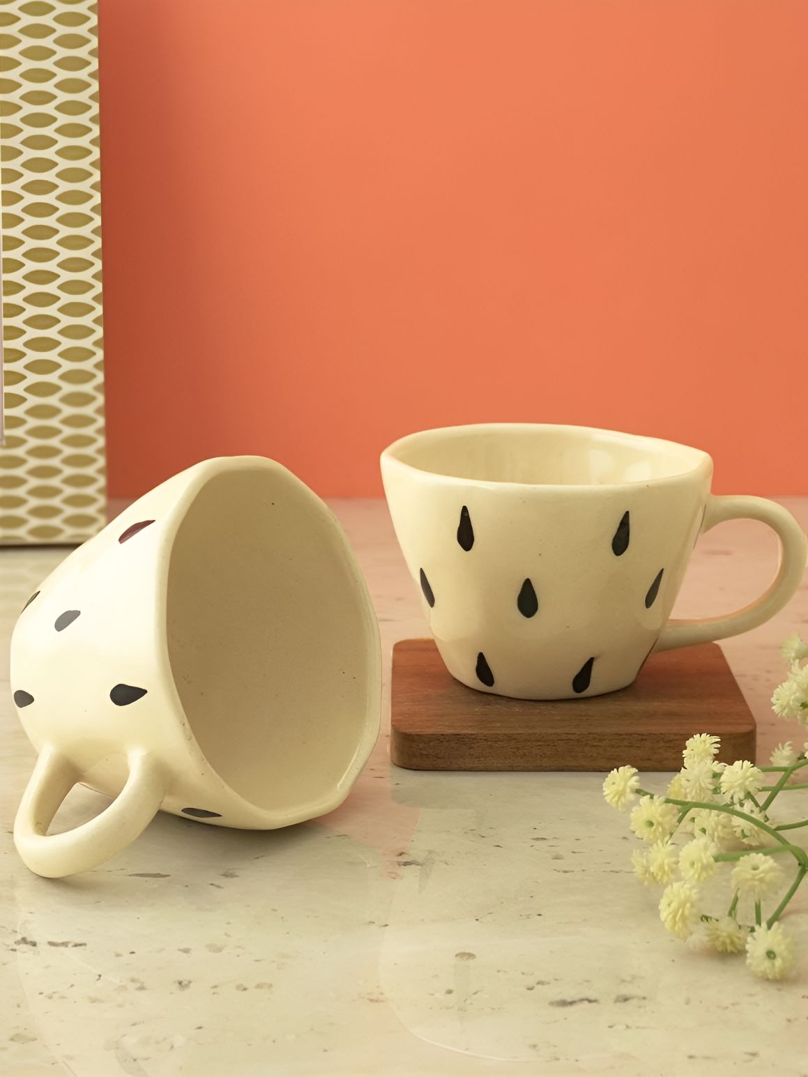 The Decor Mart White & Black 2 Pieces Printed Ceramic Glossy Mugs 300 ml Each-picture-35