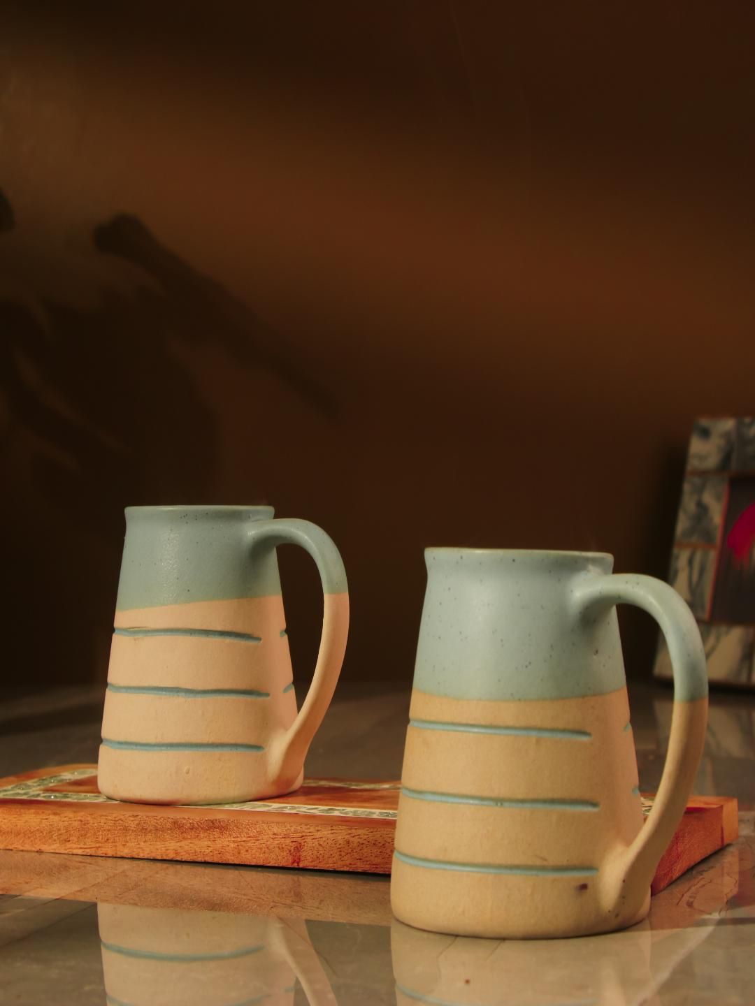 The Decor Mart White & Blue 2 Pieces Printed Ceramic Matte Mugs 300ml Each-image-14