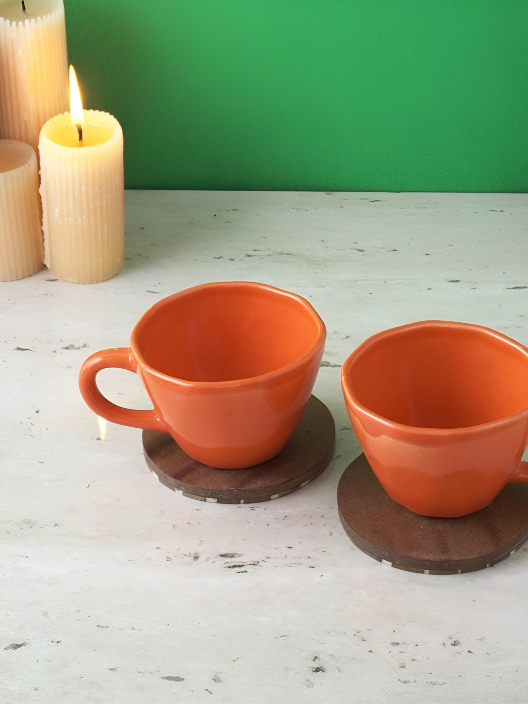 The Decor Mart Orange 2 Pieces Ceramic Glossy Cups 250ml Each-image-44