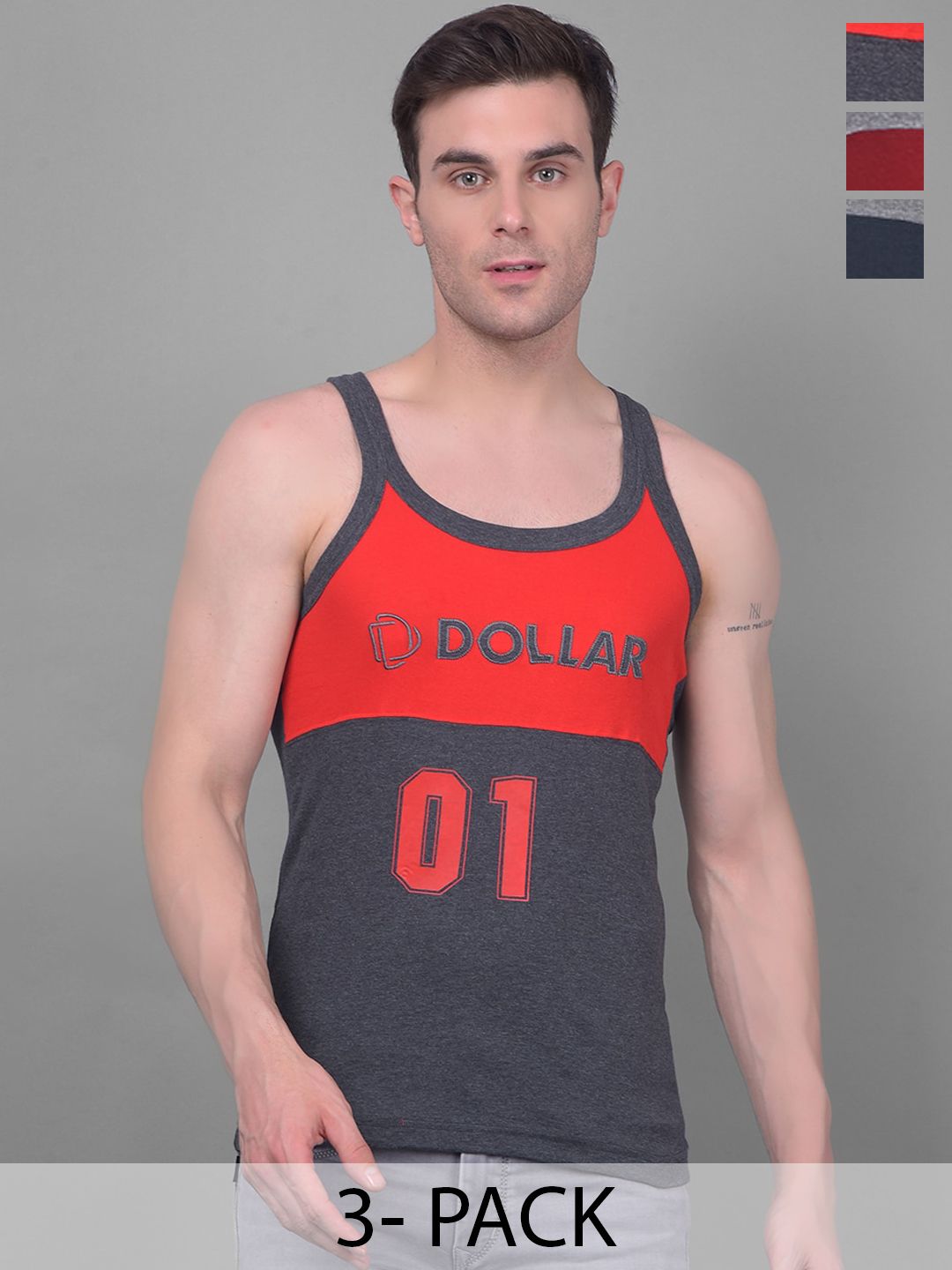 Dollar Bigboss Men Solid Pack of 3 Cotton Racerback Styled Gym Vest-picture-29