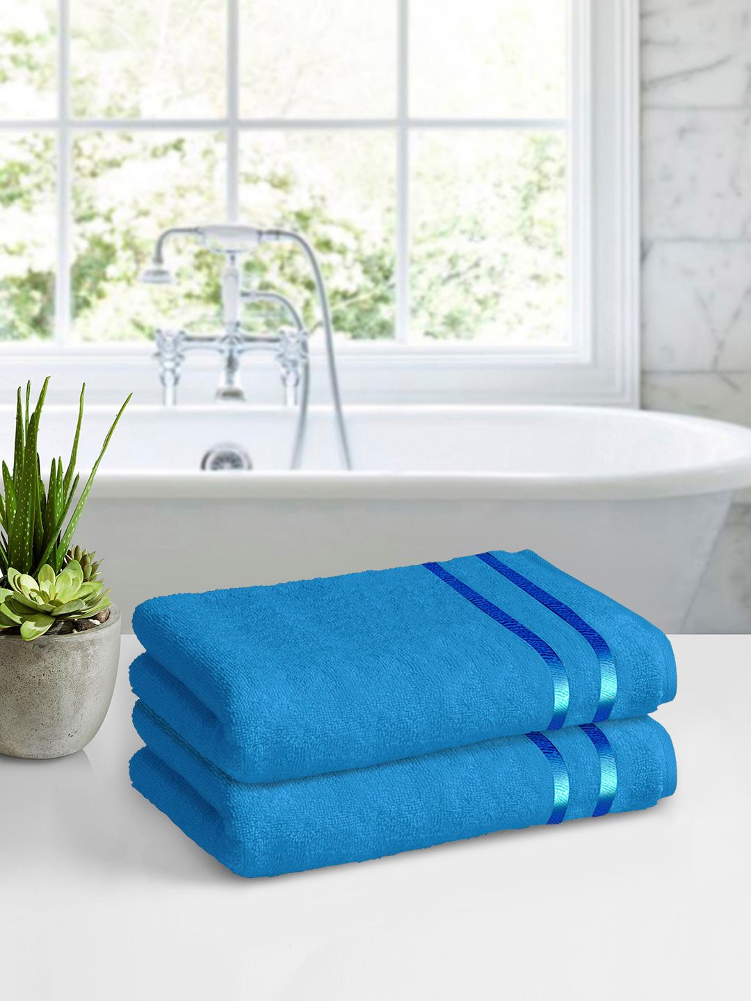 Story@home Blue 2 Pcs Cotton Bath Towels-image-8