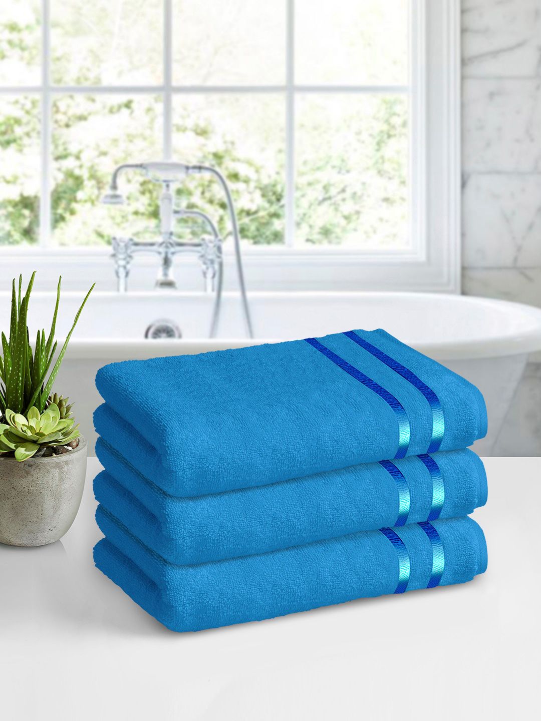 Story@home Blue 2 Pcs Cotton Bath Towels-image-7