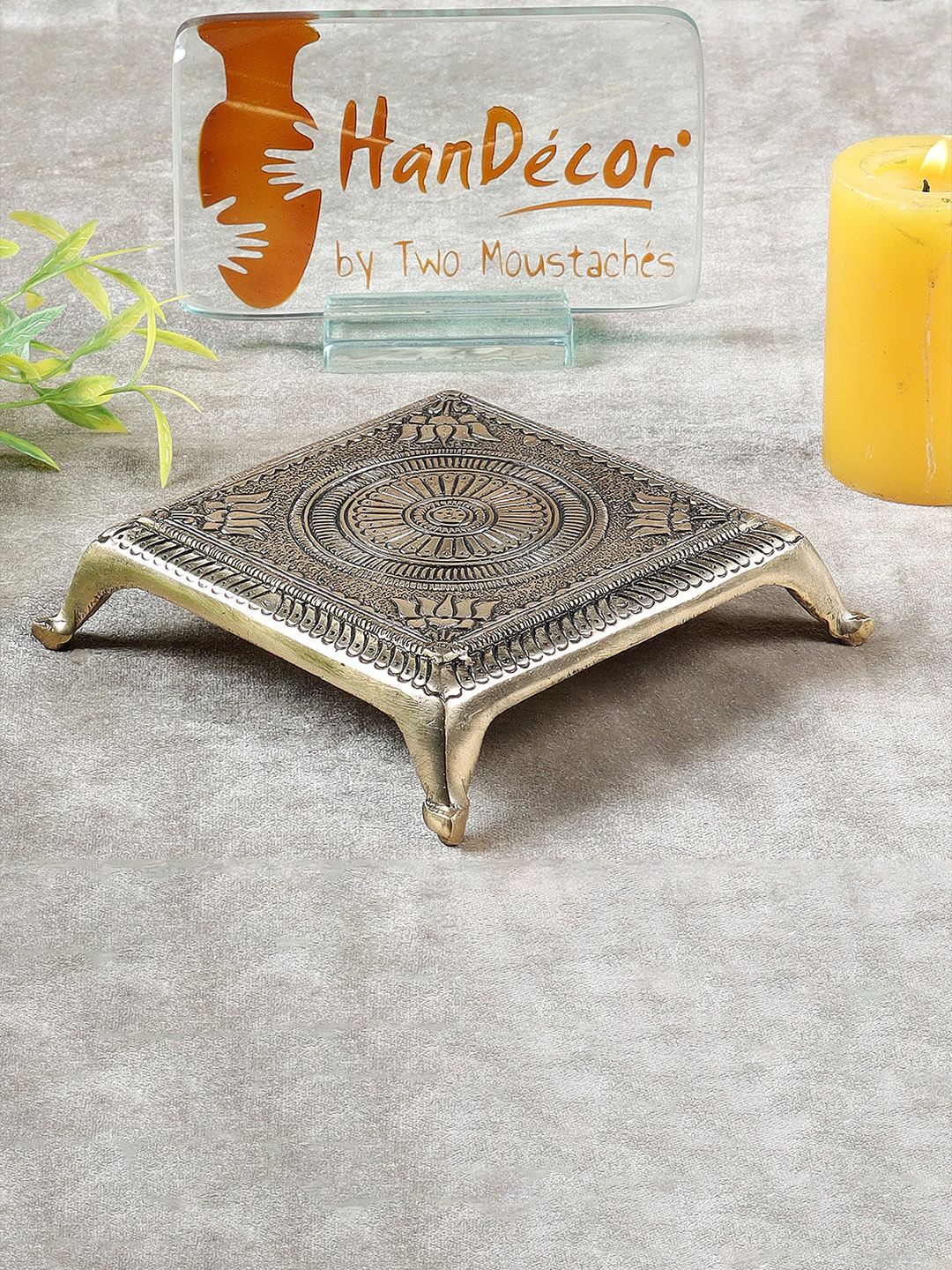 Two Moustaches Brown Textured Square Brass Chowkie-picture-41