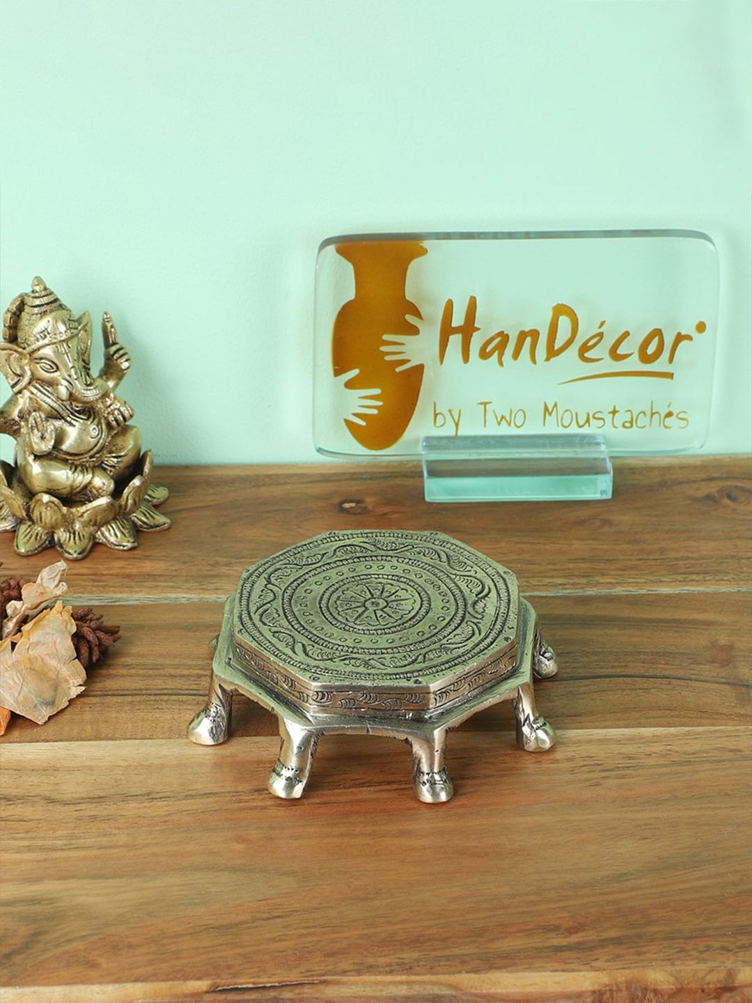 Two Moustaches Brown Textured Brass Round Chowkie-picture-40