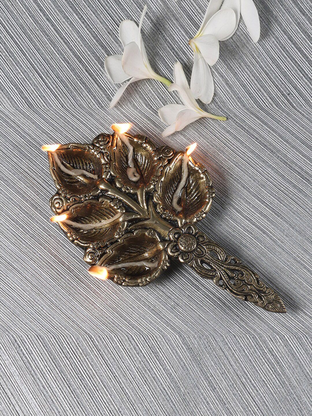 Two Moustaches Brown Textured Leaf Shape Diya-picture-39