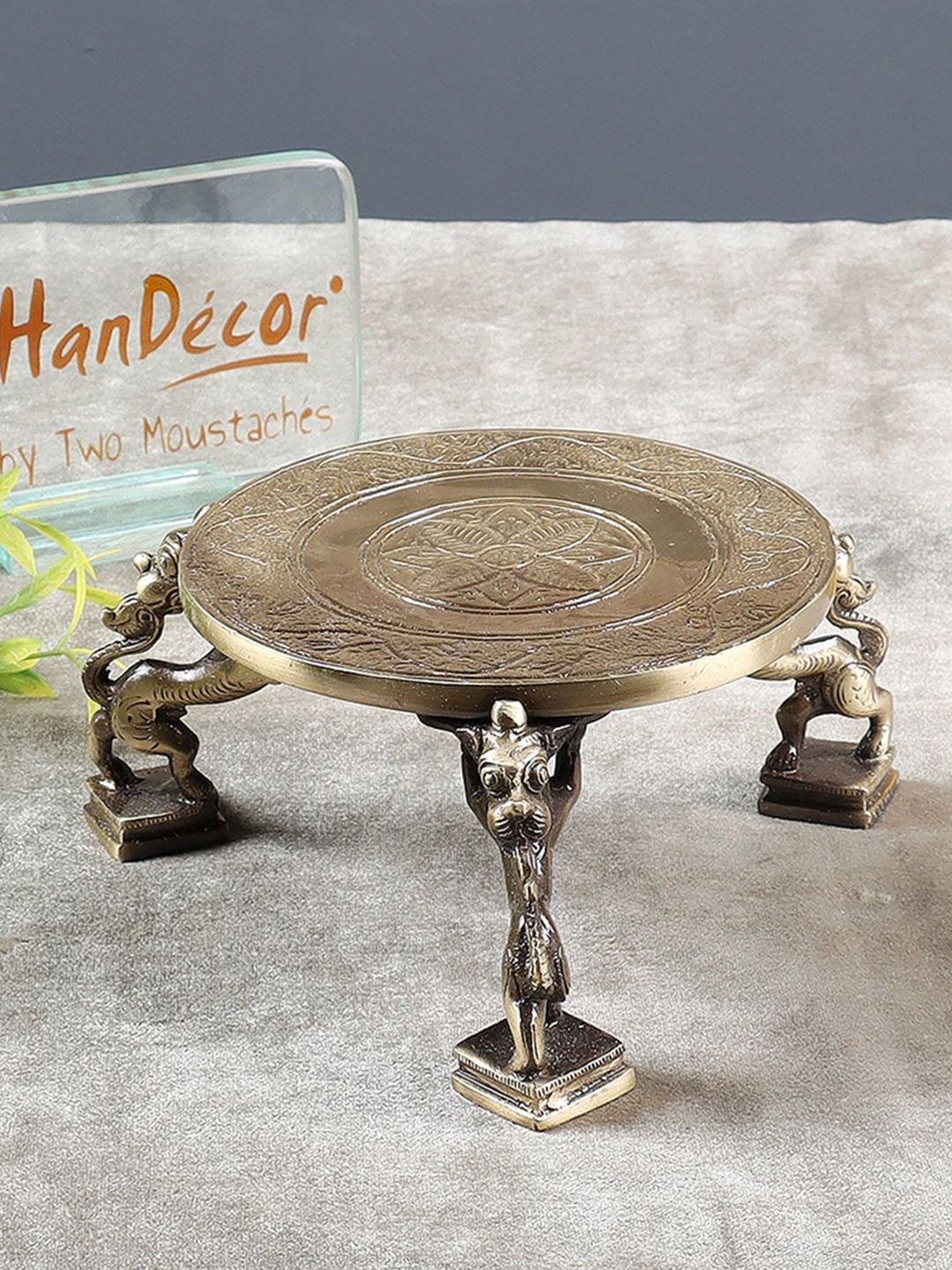 Two Moustaches Brown Textured Round Brass Chowkie-picture-38