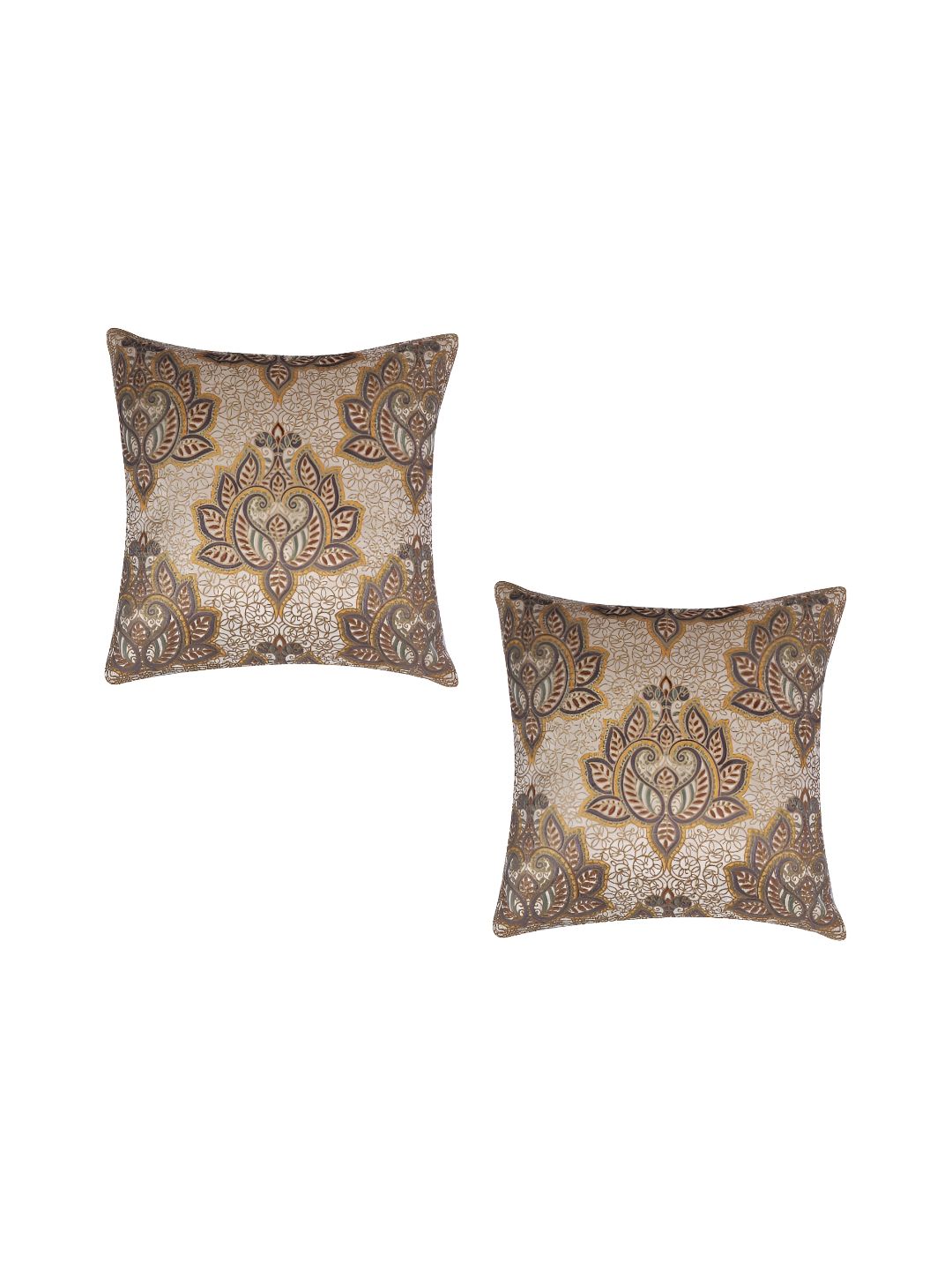 MONKDECOR Off White & Yellow 2 Pieces Ethnic Motifs Velvet Square Cushion Covers-picture-11