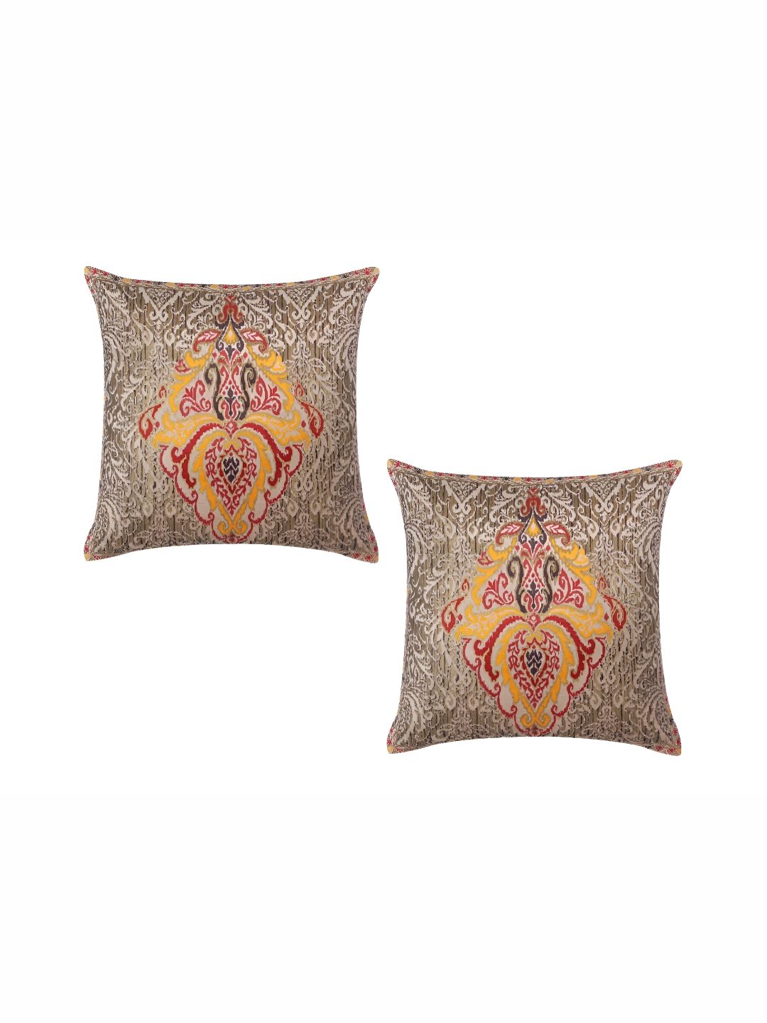 MONKDECOR Yellow & Red 2 Pieces Ethnic Motifs Velvet Square Cushion Covers-picture-34