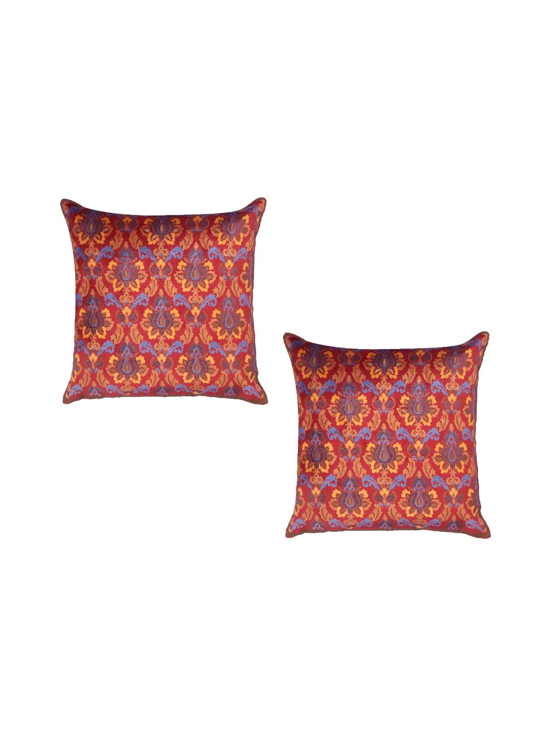 MONKDECOR Red & Orange 2 Pieces Ethnic Motifs Velvet Square Cushion Covers-picture-17