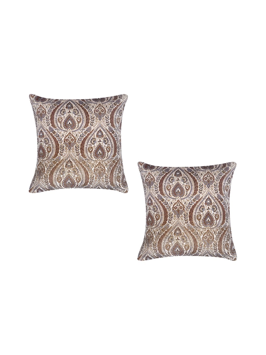 MONKDECOR Beige & Blue 2 Pieces Ethnic Motifs Velvet Square Cushion Covers-picture-21