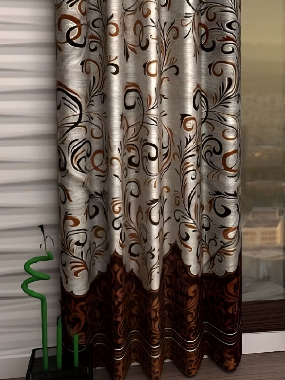 Panipat Textile Hub Brown & Beige Floral Printed Long Door Curtain-image-4