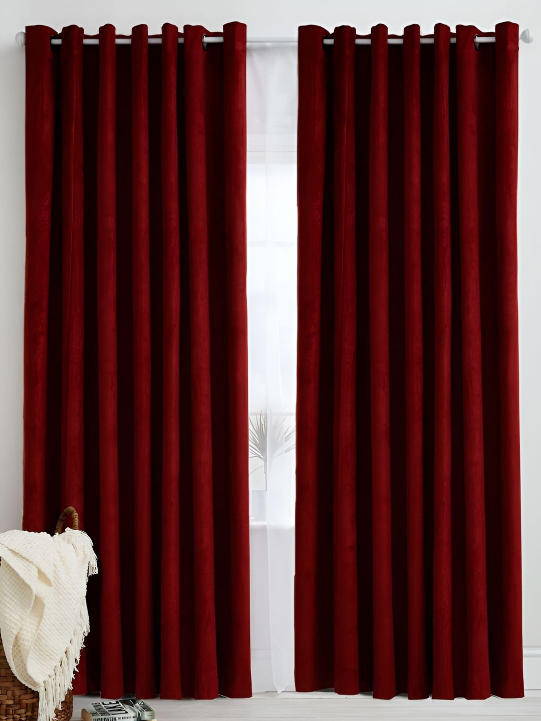 Panipat Textile Hub Maroon 2 Pieces Room Darkening Window Curtains-image-24