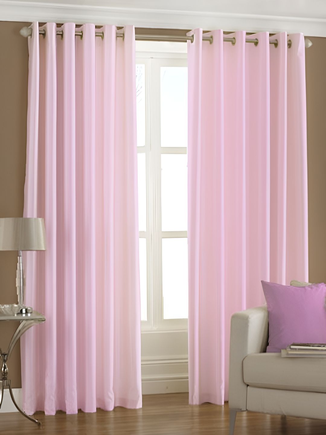 Panipat Textile Hub Pink 2 Pieces Room Darkening Window Curtains-image-17