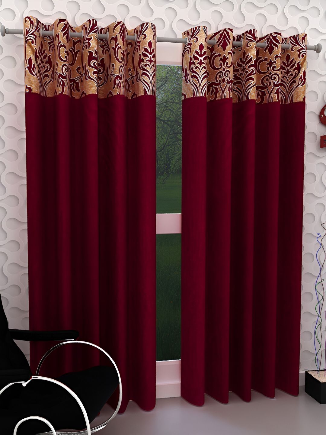 Panipat Textile Hub Maroon & Mustard 2 Pieces Floral Printed Door Curtains-picture-34