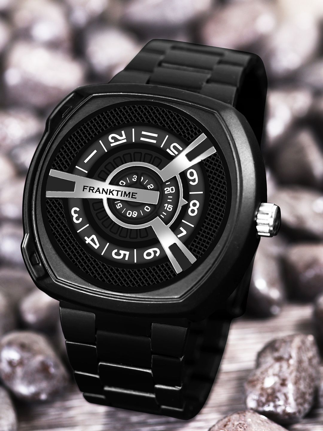 Franktime Men Stainless Steel Bracelet Style Straps Analogue Watch FT-0020 BLK-image-19