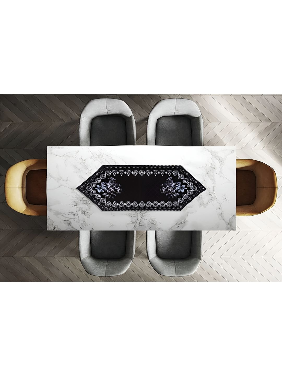 Dakshya Industries Black Floral Printed Table Runners-picture-33