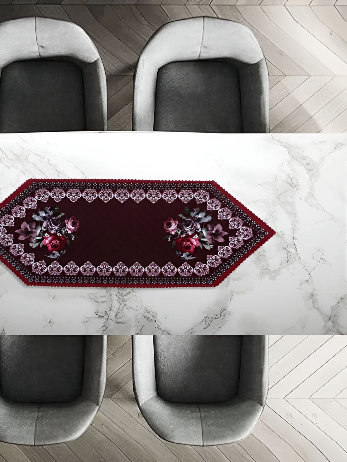 Dakshya Industries Maroon Floral Printed Table Runners-picture-13