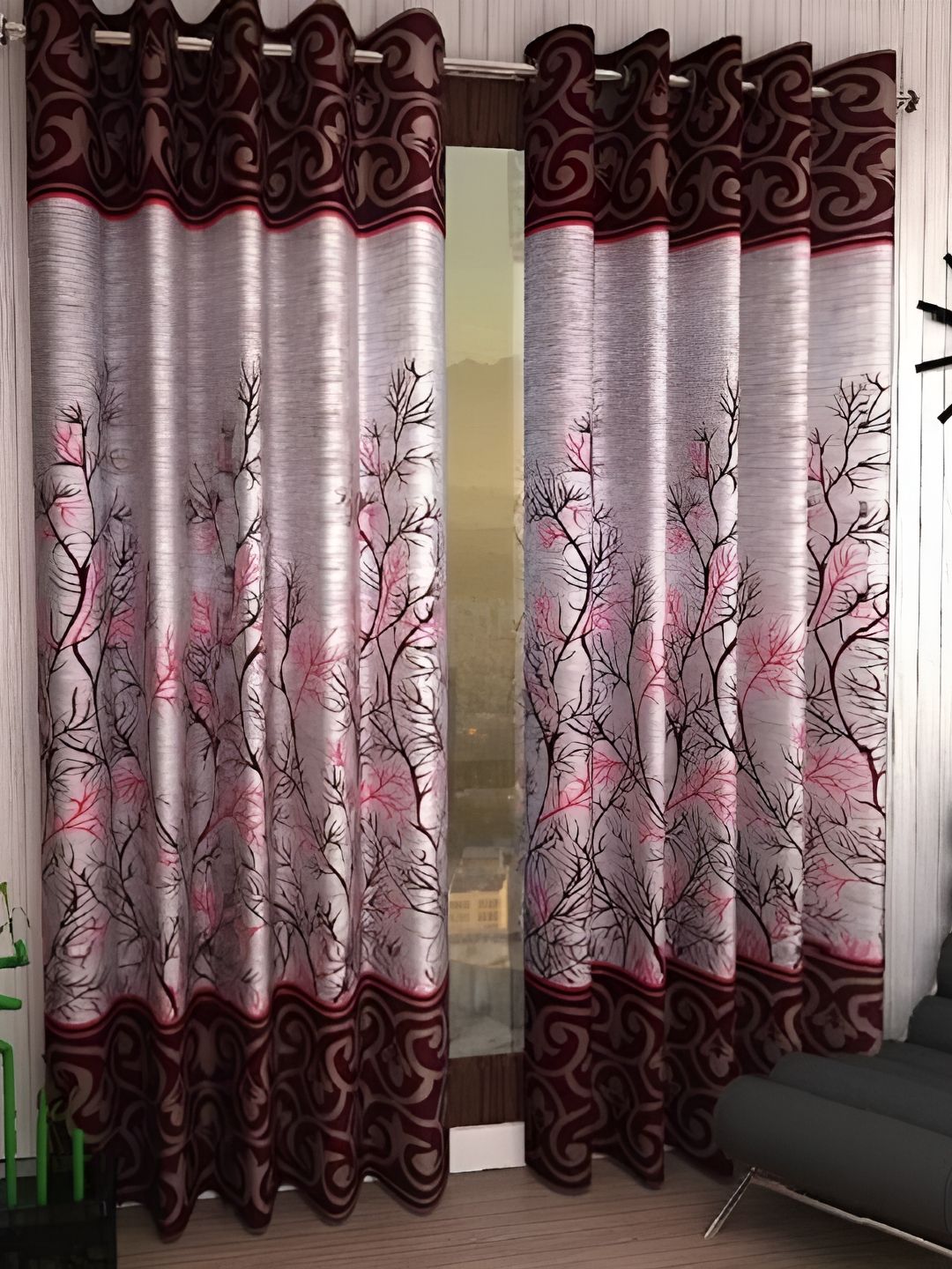 Panipat Textile Hub Maroon & White 2 Pieces Floral Printed Window Curtains-image-19