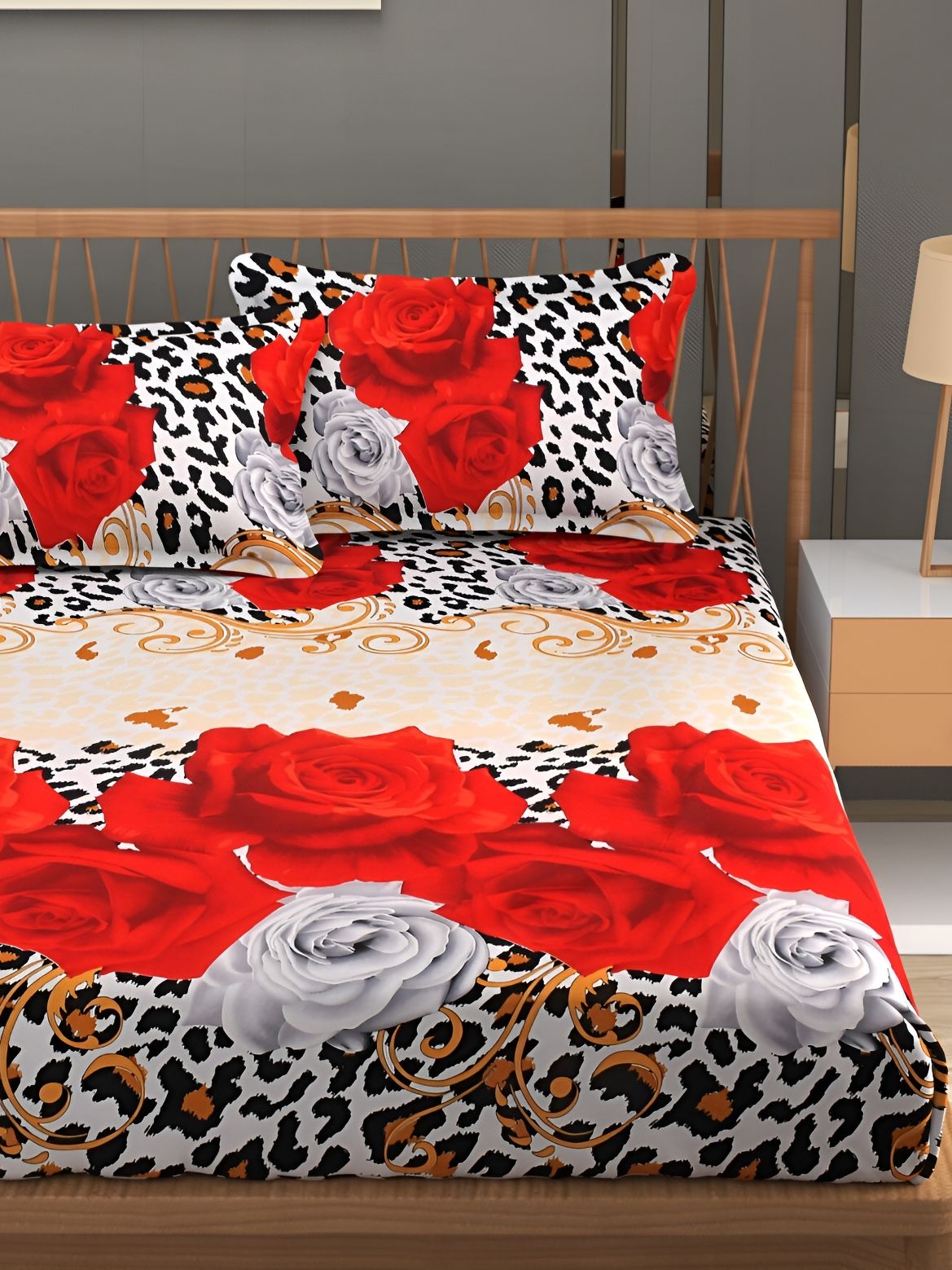 Aura Maroon & Black Floral Printed Microfiber 180 TC Queen Bedsheet with 2 Pillow Covers-picture-23
