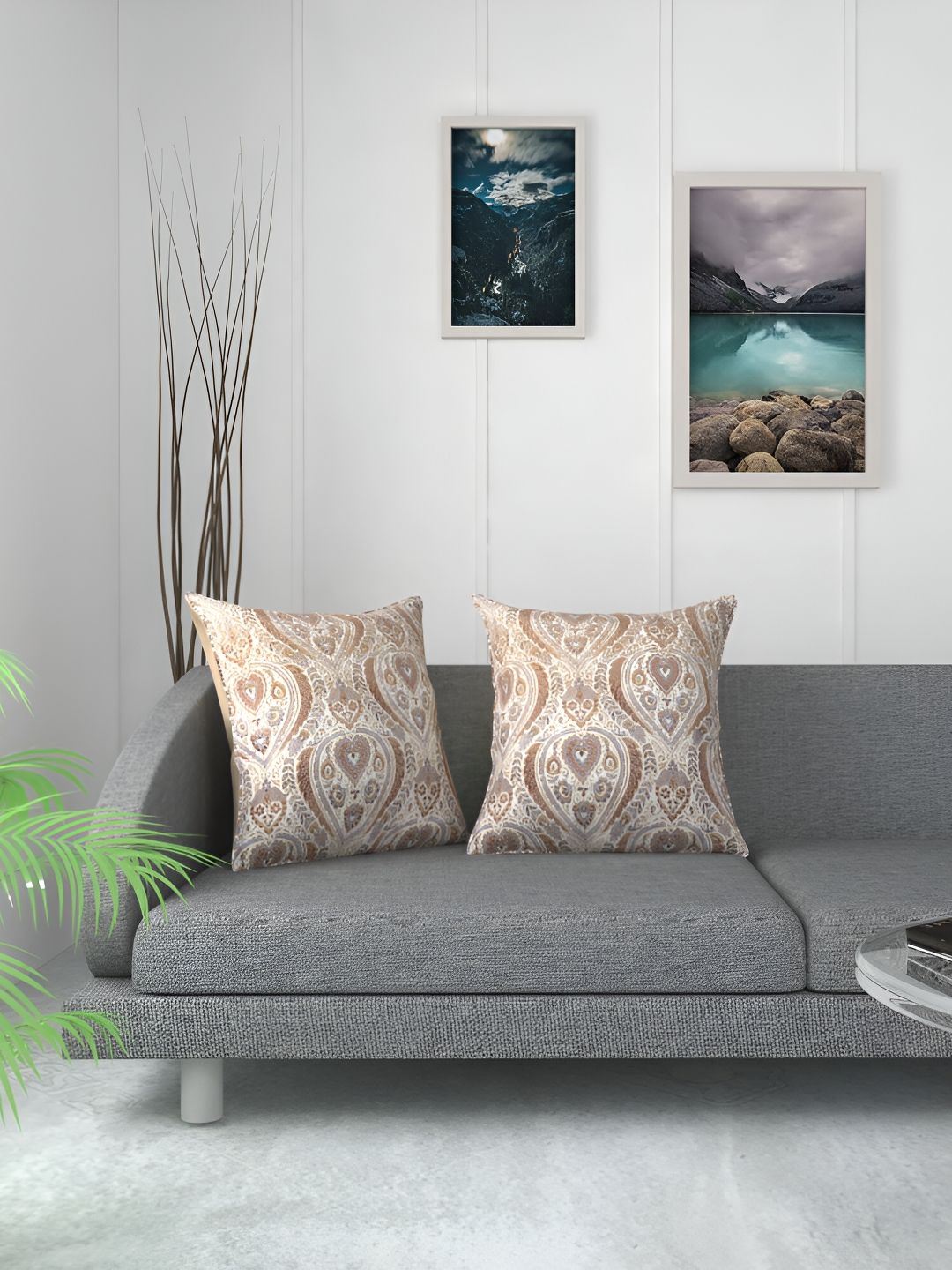 TANLOOMS Cream-Coloured & Red 2 Pieces Floral Velvet Square Cushion Covers-picture-12