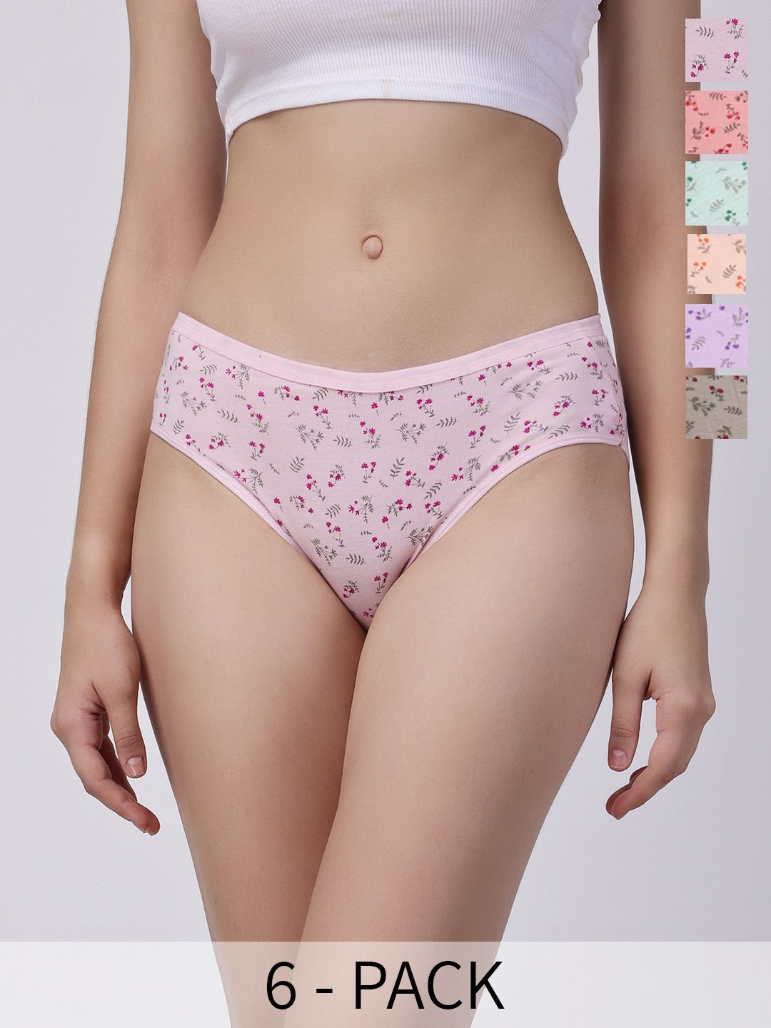 Floret Pack Of 6 Floral Printed Assorted Cotton Hipster Briefs-image-24