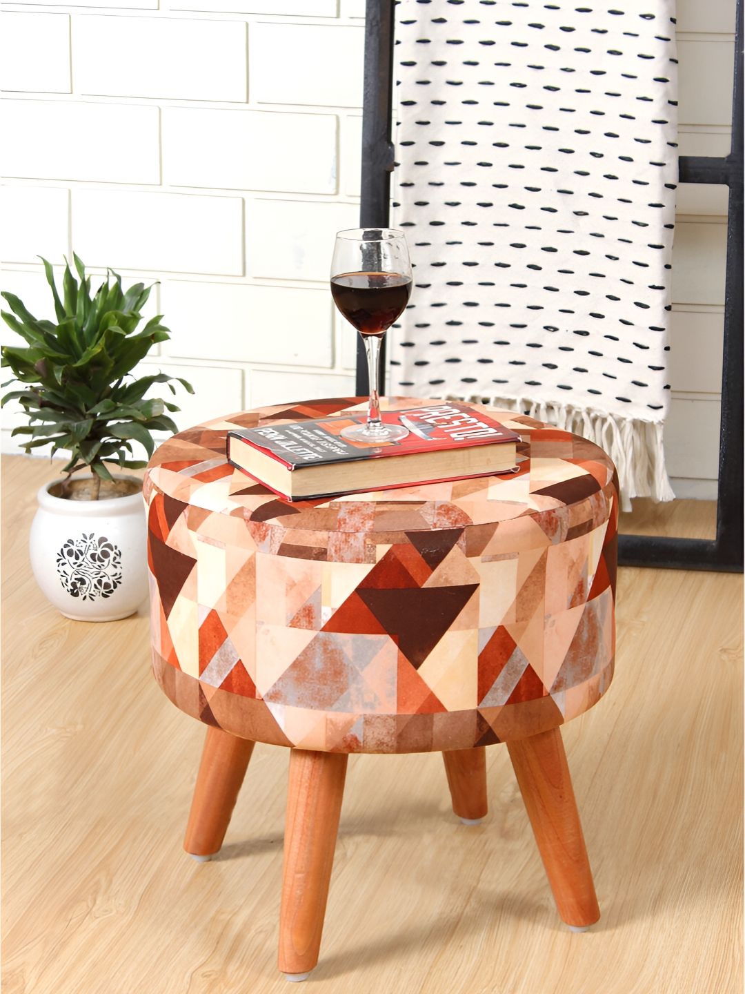 Shadowkart Beige & Red Abstract Printed Pouffes Sitting Ottoman-image-35