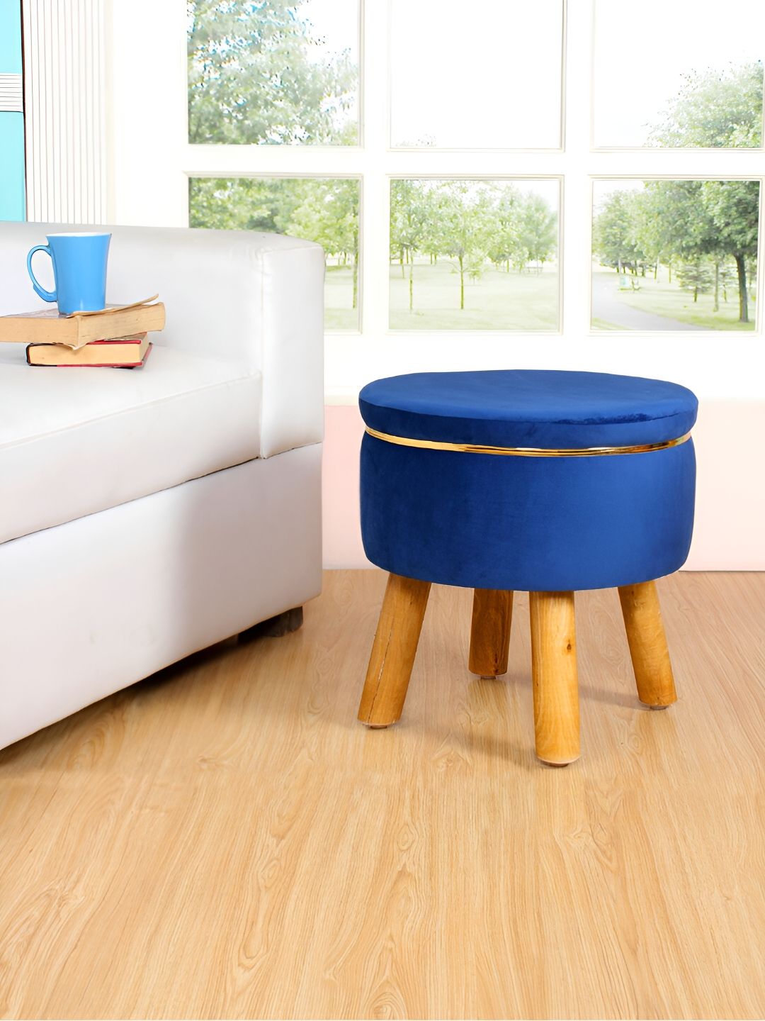 Shadowkart Blue Quilted Wooden Ottomans-image-45