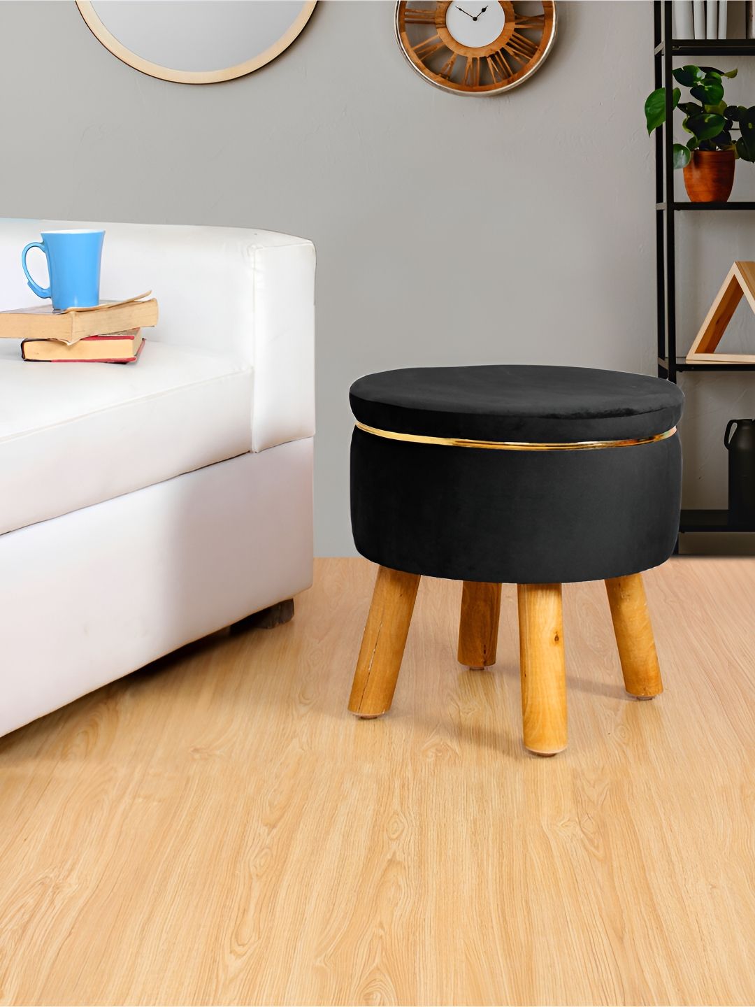 Shadowkart Black Wooden Round Pouffes Ottoman-picture-36
