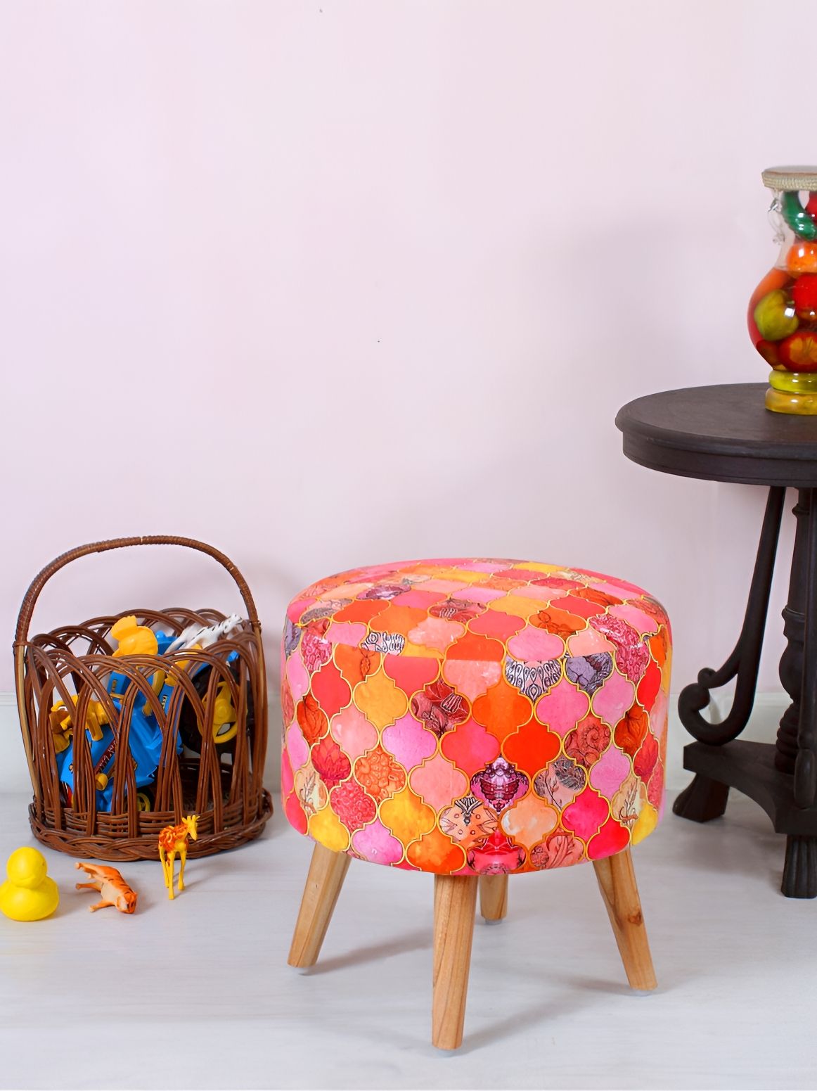 Shadowkart Pink Printed Wooden Ottomans-picture-51