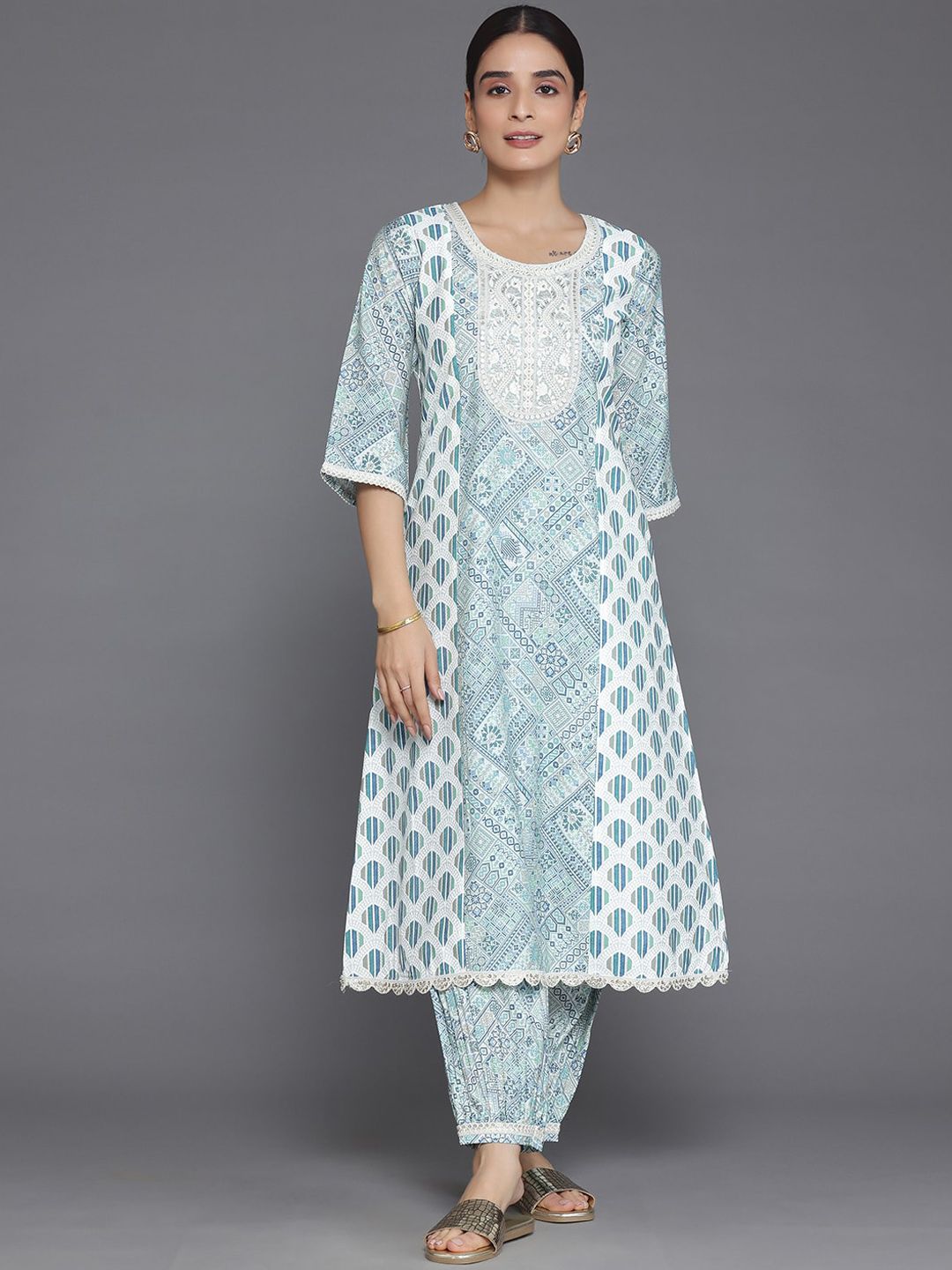 Libas Ethnic Motifs Printed Round Neck A-Line Kurta with Salwar-picture-18