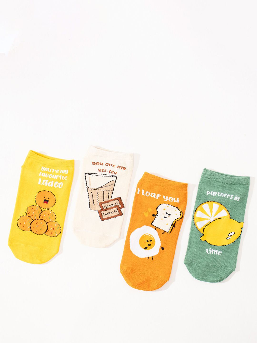 Thela Gaadi Unisex Pack Of 4 Patterned Low-cut Ankle Length Socks-picture-34