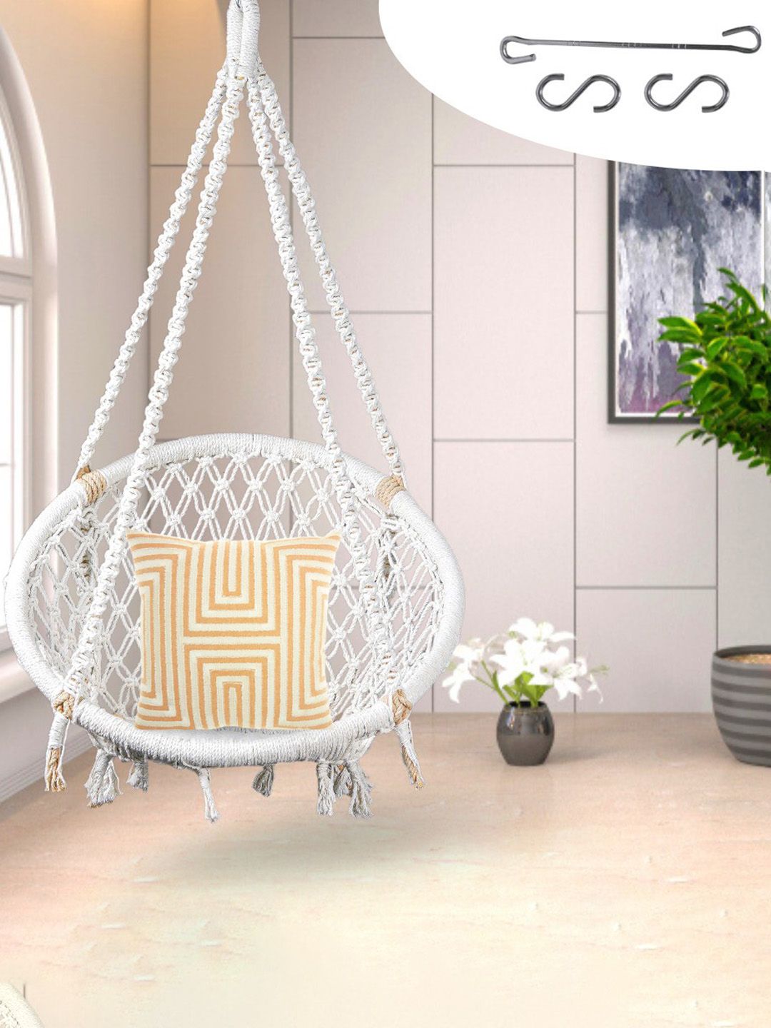 Swingzy Cotton Netted Rope Round Hanging Swing