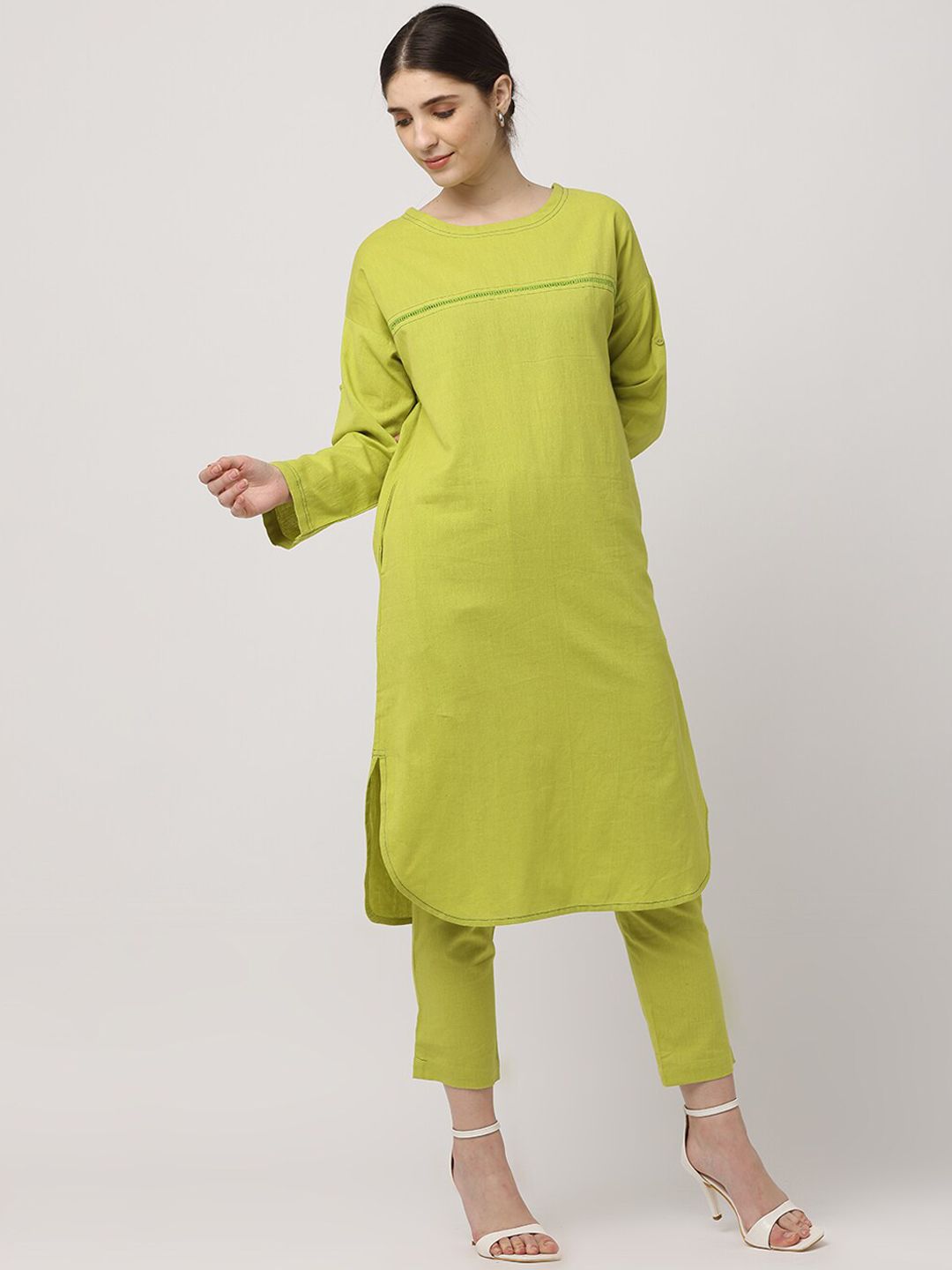 BLACK & BLAH BLAH Women Regular Pure Cotton Kurta with Trousers-picture-26