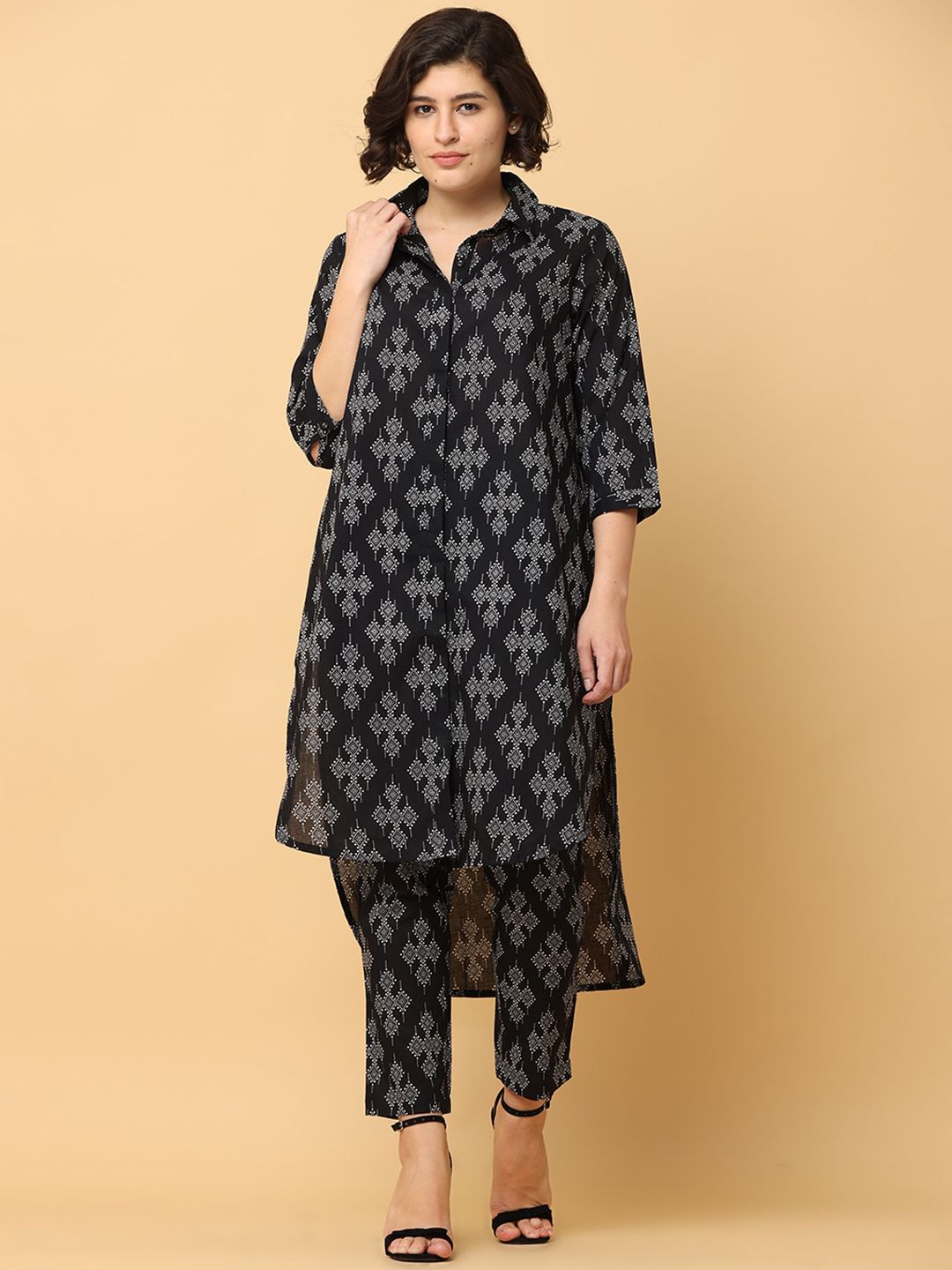 BLACK & BLAH BLAH Women Ethnic Motifs Printed Regular Pure Cotton Kurta with Trousers-picture-32