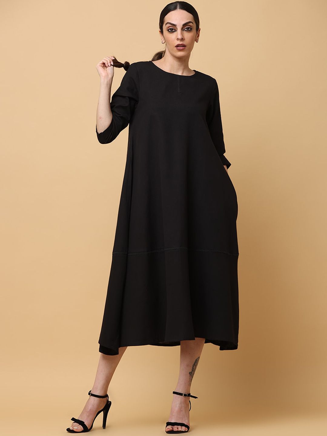 BLACK & BLAH BLAH Cotton Flared Maxi Dress-picture-27