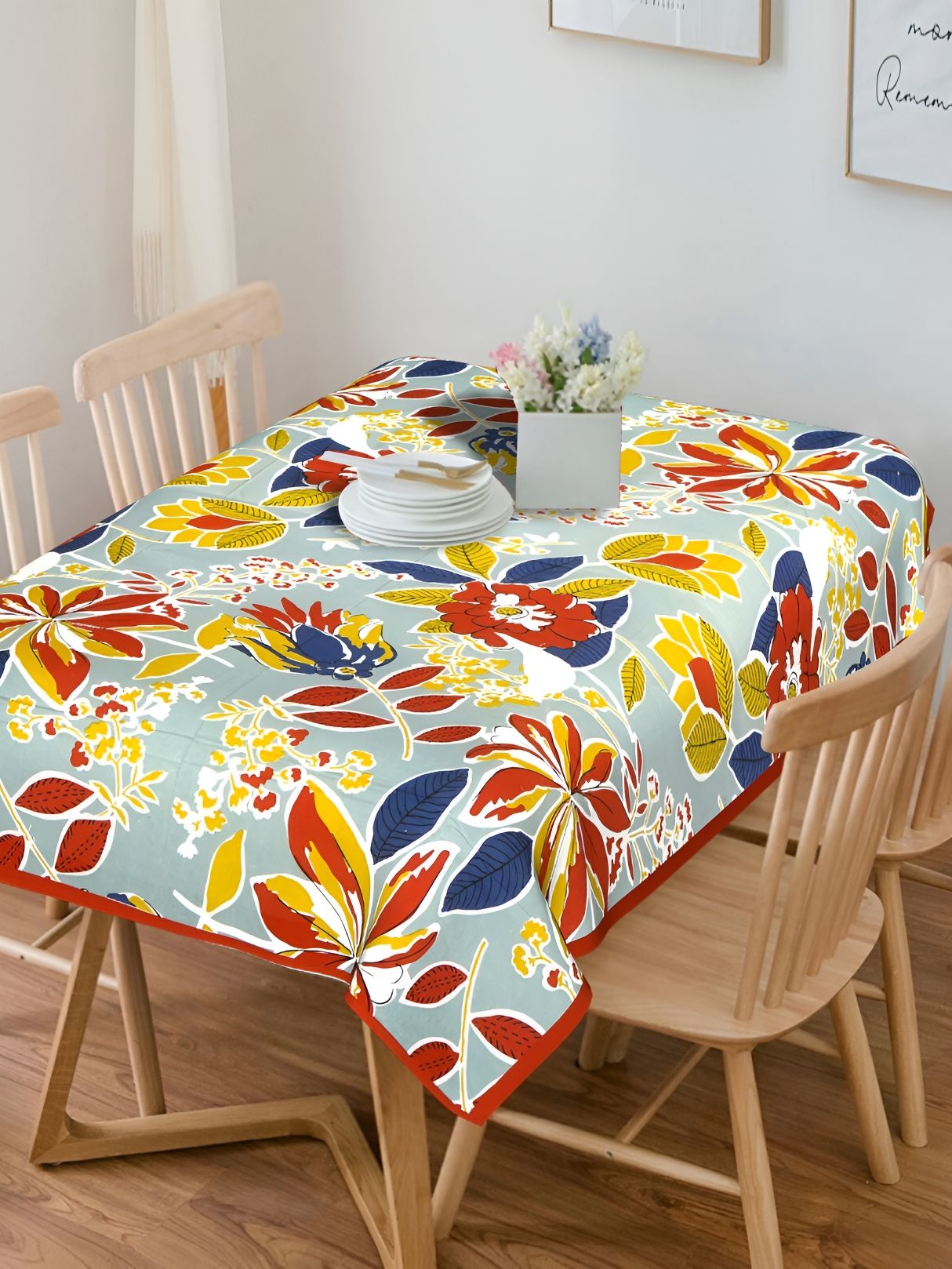 ratan cart TARAN LIVING Yellow Floral Cotton 8-Seater Table Cover-picture-41