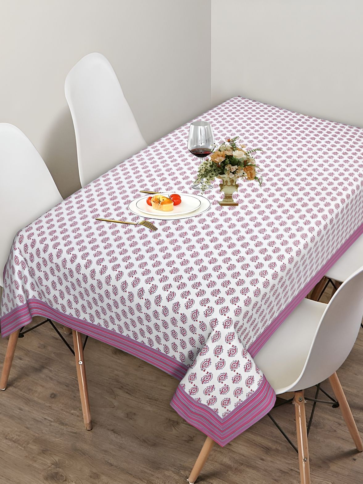 ratan cart TARAN LIVING Fuchsia Ethnic Motifs Cotton 8-Seater Table Cover-picture-29